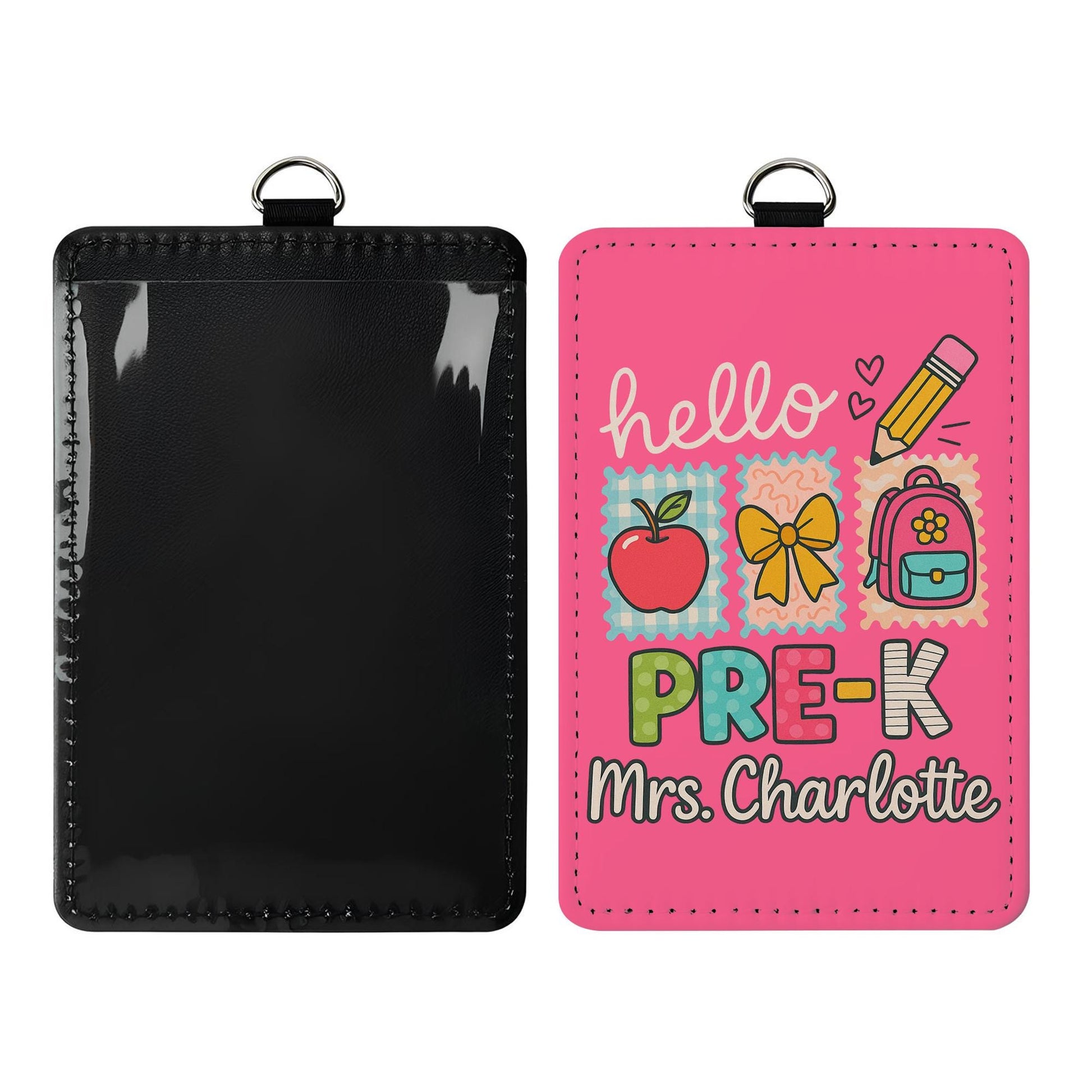 Personalized Teacher ID Badge Holder, Hello Name Tag for Teacher, Cute Lanyard Badge for School or Classroom Use