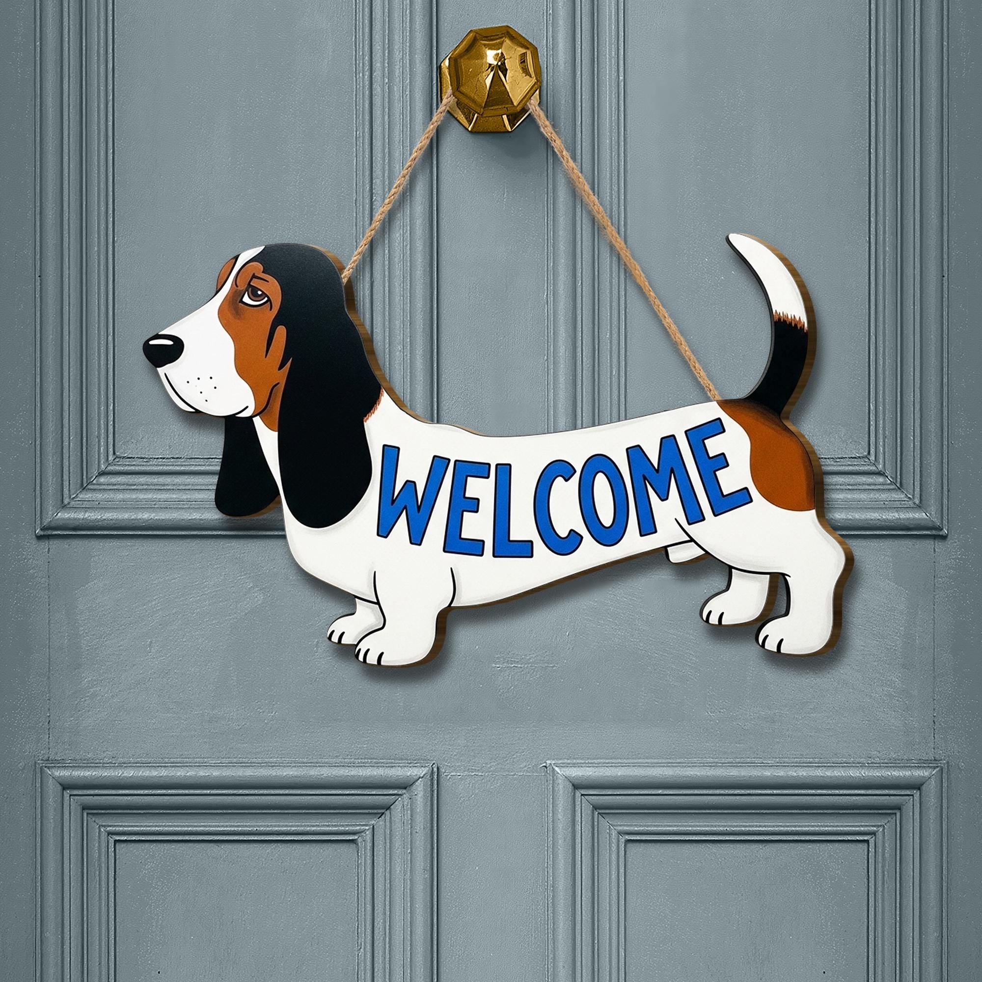 Basset Hound Welcome Sign, Dog Door Hanger, Funny Pet Decor, Classroom or Home Entry Sign, Cute Animal Wooden Wall Plaque
