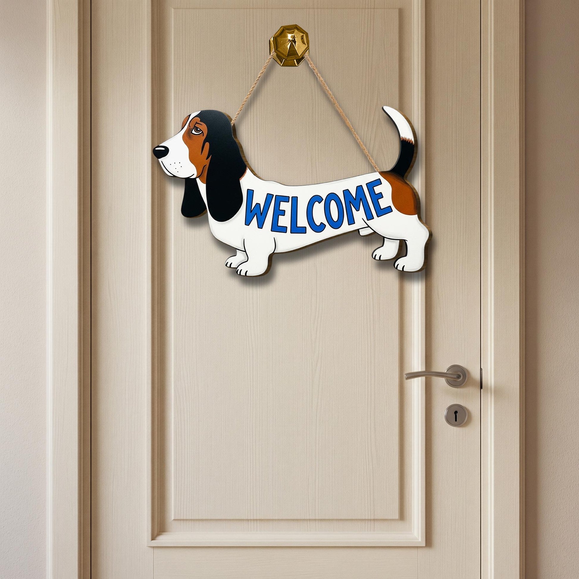 Basset Hound Welcome Sign, Dog Door Hanger, Funny Pet Decor, Classroom or Home Entry Sign, Cute Animal Wooden Wall Plaque