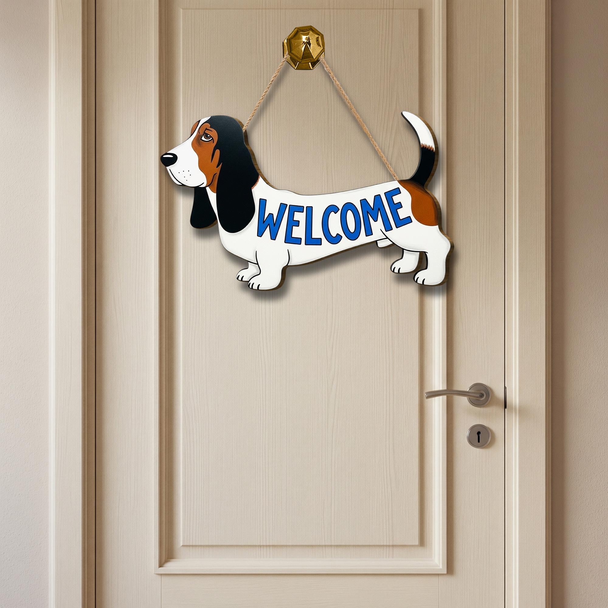 Basset Hound Welcome Sign, Dog Door Hanger, Funny Pet Decor, Classroom or Home Entry Sign, Cute Animal Wooden Wall Plaque