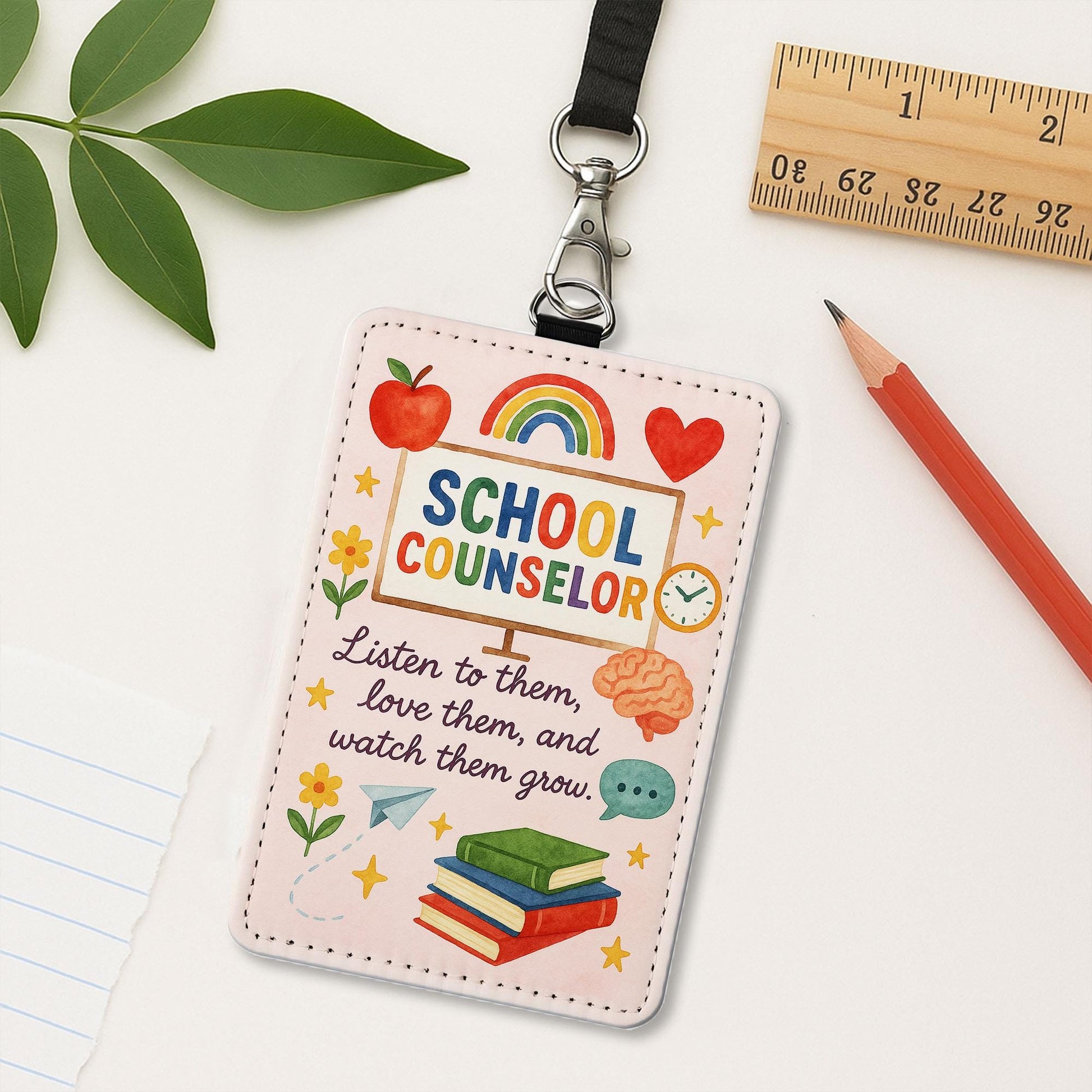 School Counselor Badge Holder, Inspirational ID Tag Insert, Cute Rainbow Lanyard Accessory, Counselor Gift for Women Teachers