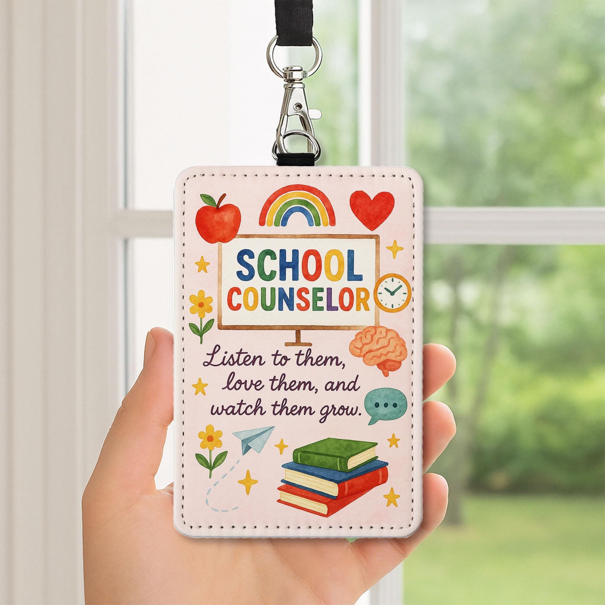 School Counselor Badge Holder, Inspirational ID Tag Insert, Cute Rainbow Lanyard Accessory, Counselor Gift for Women Teachers