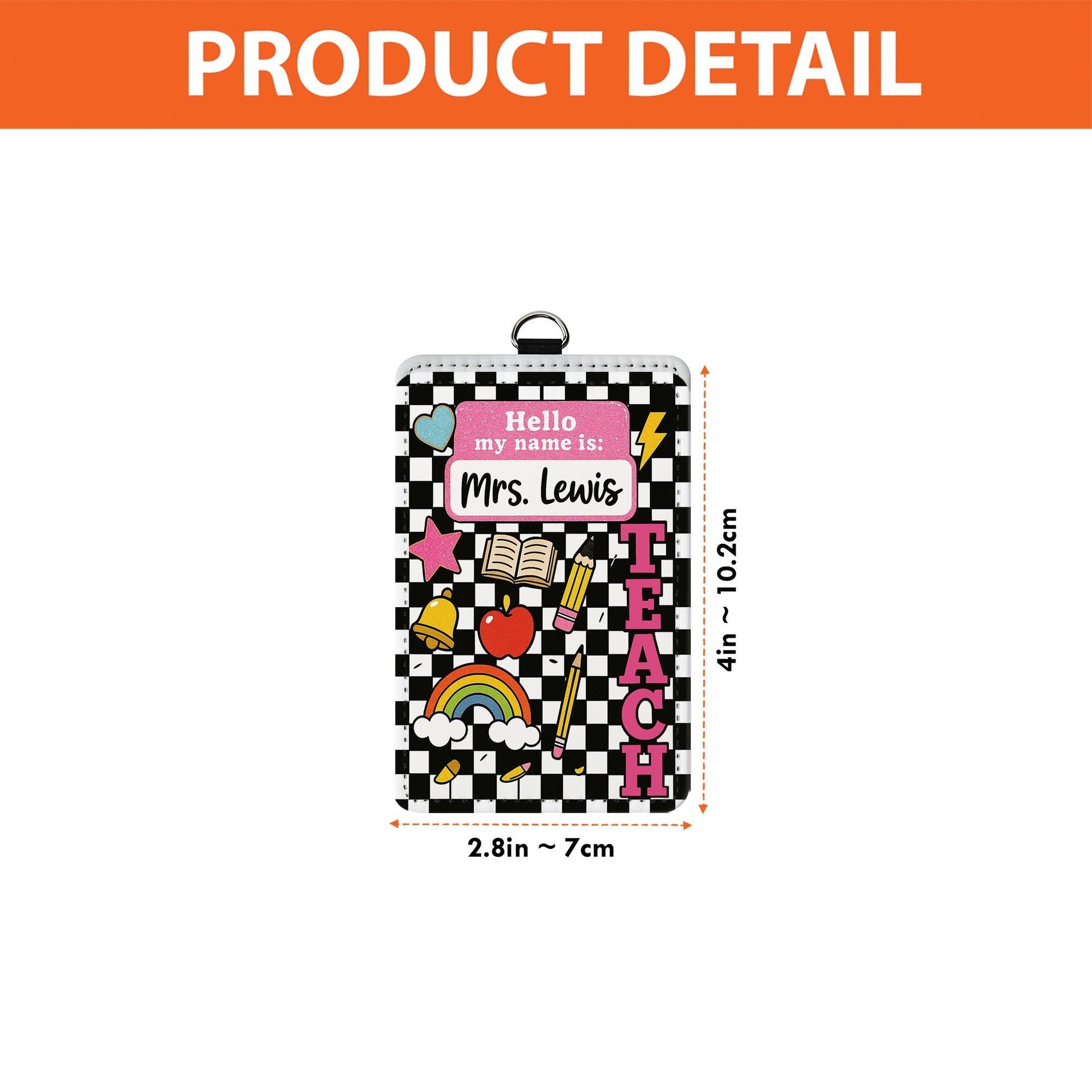Personalized Teacher ID Badge Holder, Hello My Name Is Tag for Teacher, Cute Checkerboard Lanyard Accessory for Educators