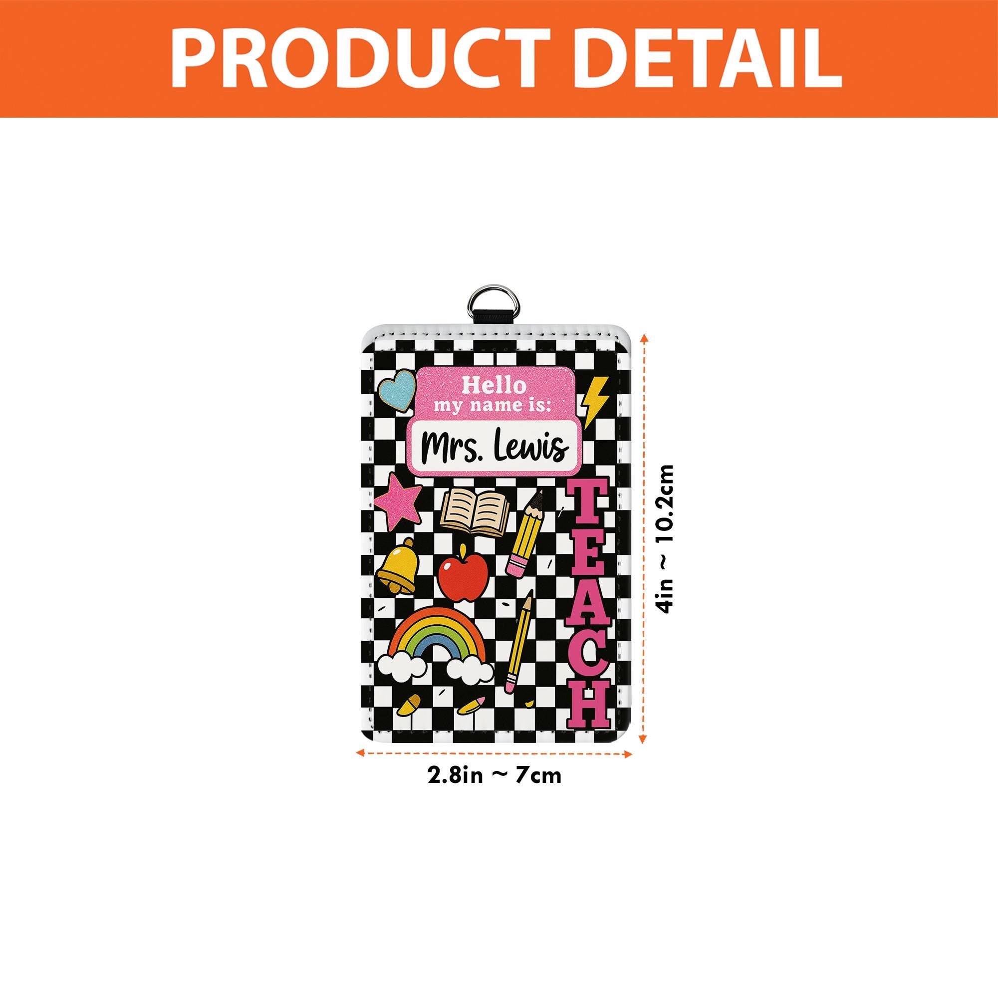 Personalized Teacher ID Badge Holder, Hello My Name Is Tag for Teacher, Cute Checkerboard Lanyard Accessory for Educators