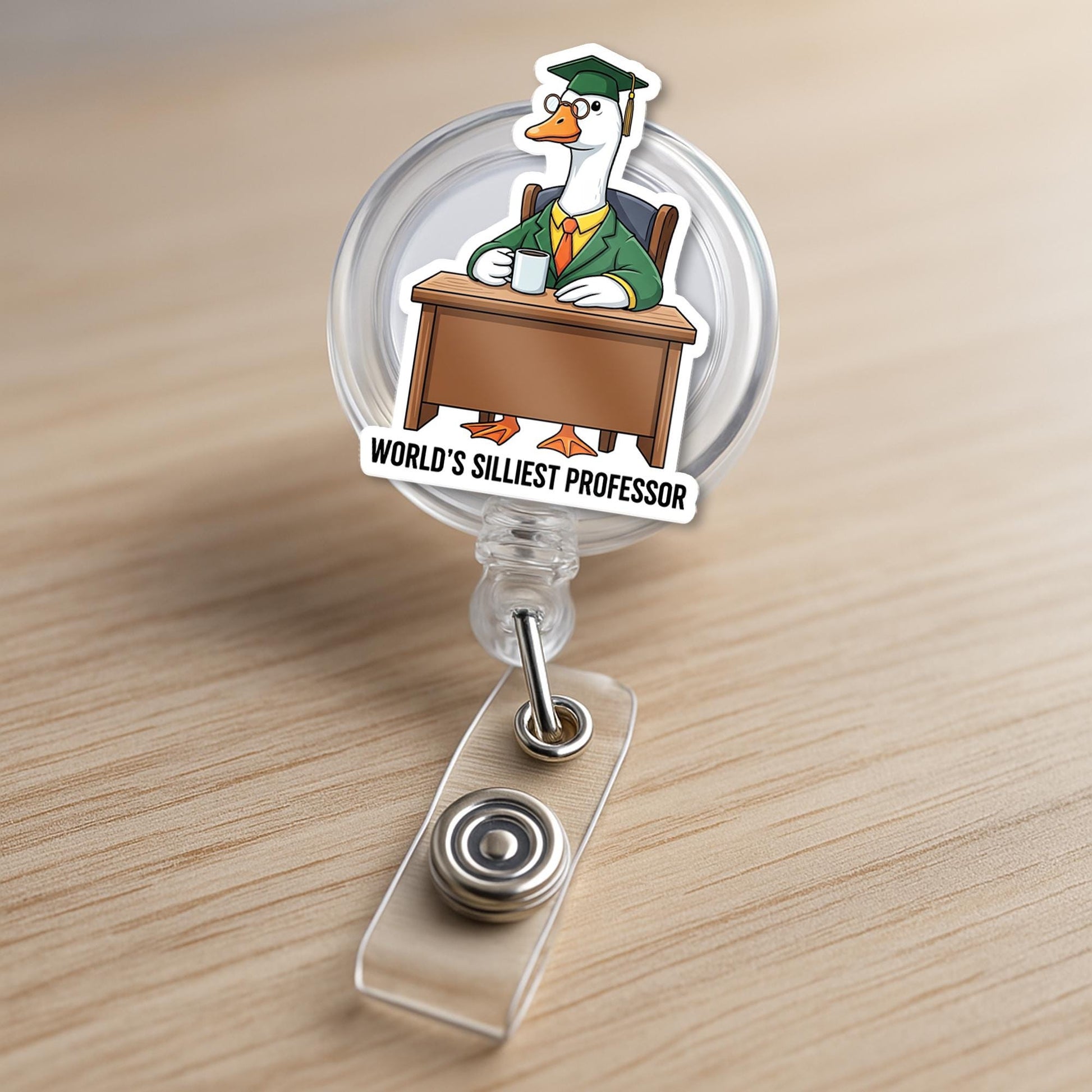 Funny Goose Professor Badge Reel – World's Silliest Professor ID Holder – Cute Gift for Teachers, Professors, or Staff, Teacher Lanyard Gift