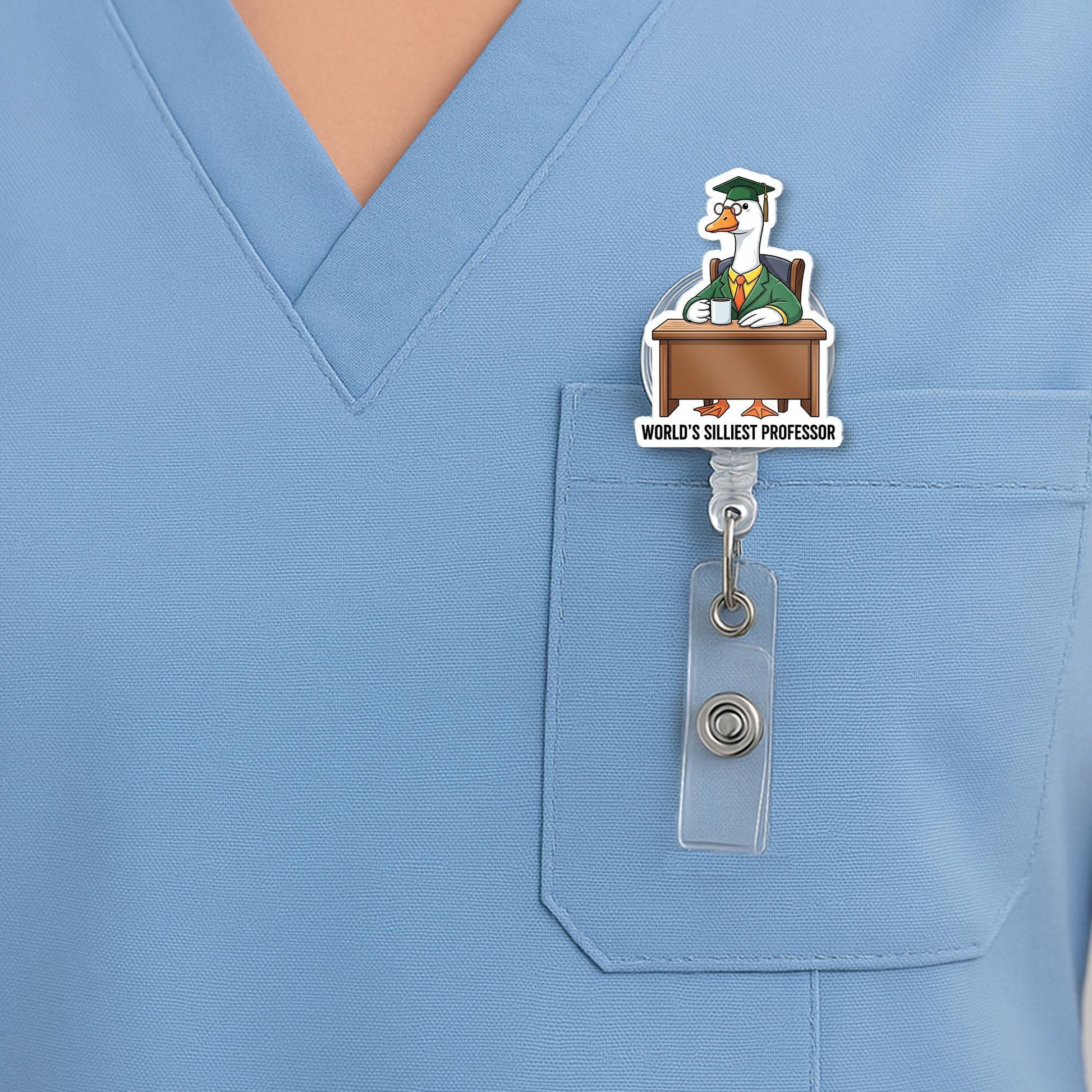 Funny Goose Professor Badge Reel – World's Silliest Professor ID Holder – Cute Gift for Teachers, Professors, or Staff, Teacher Lanyard Gift