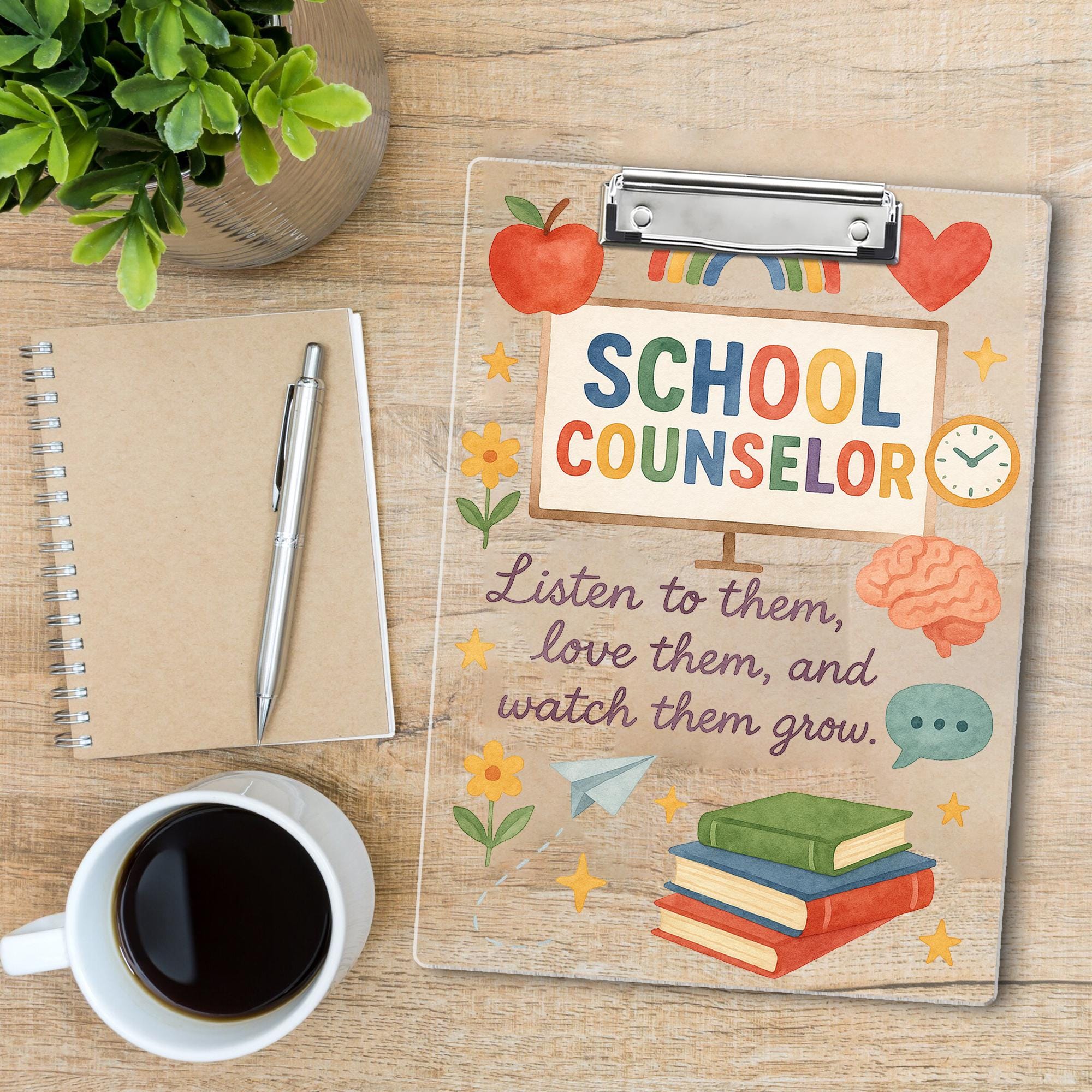 School Counselor Clipboard, Motivational Quote Office Supply, Teacher Appreciation Gift, Cute Rainbow Counseling Clipboard