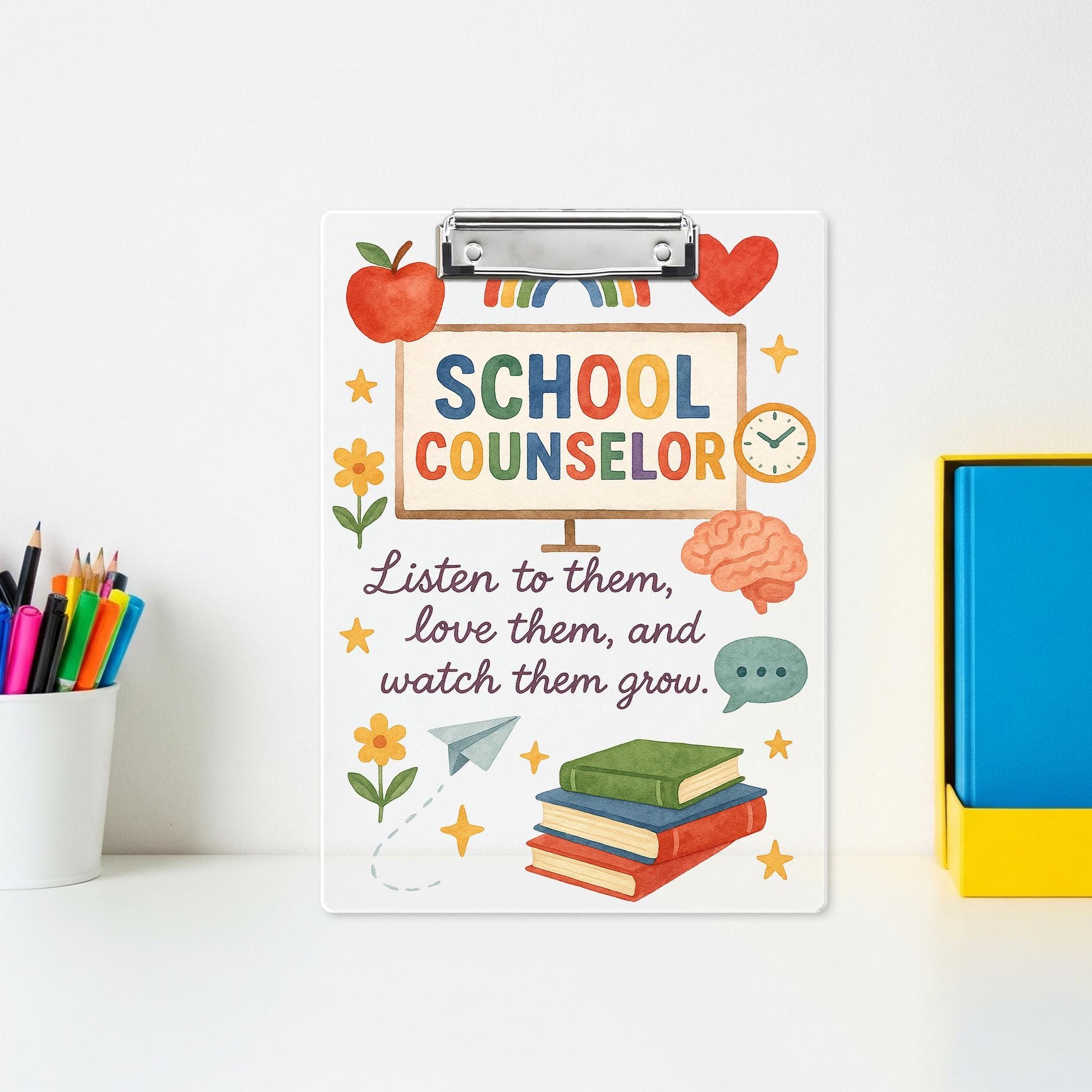 School Counselor Clipboard, Motivational Quote Office Supply, Teacher Appreciation Gift, Cute Rainbow Counseling Clipboard