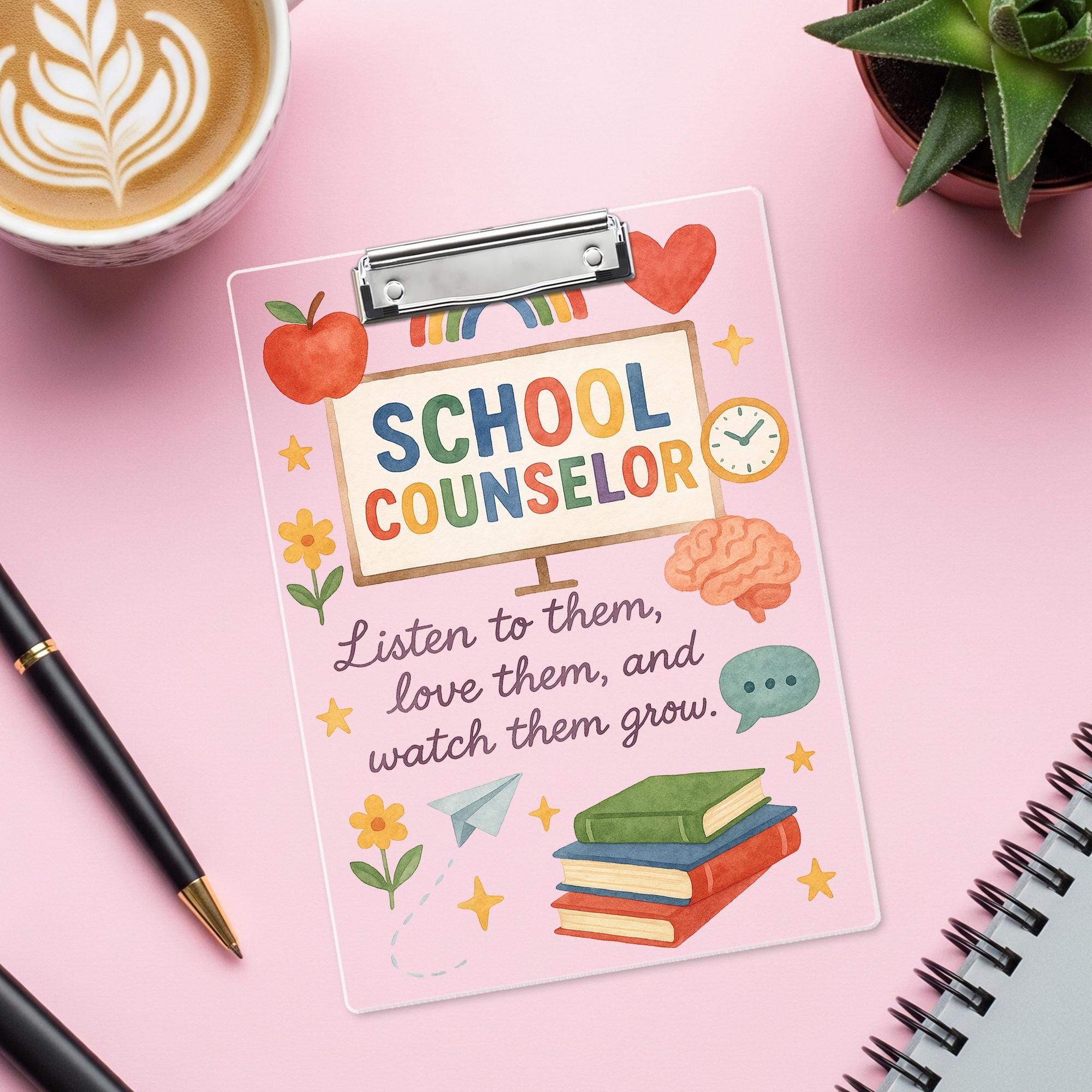 School Counselor Clipboard, Motivational Quote Office Supply, Teacher Appreciation Gift, Cute Rainbow Counseling Clipboard