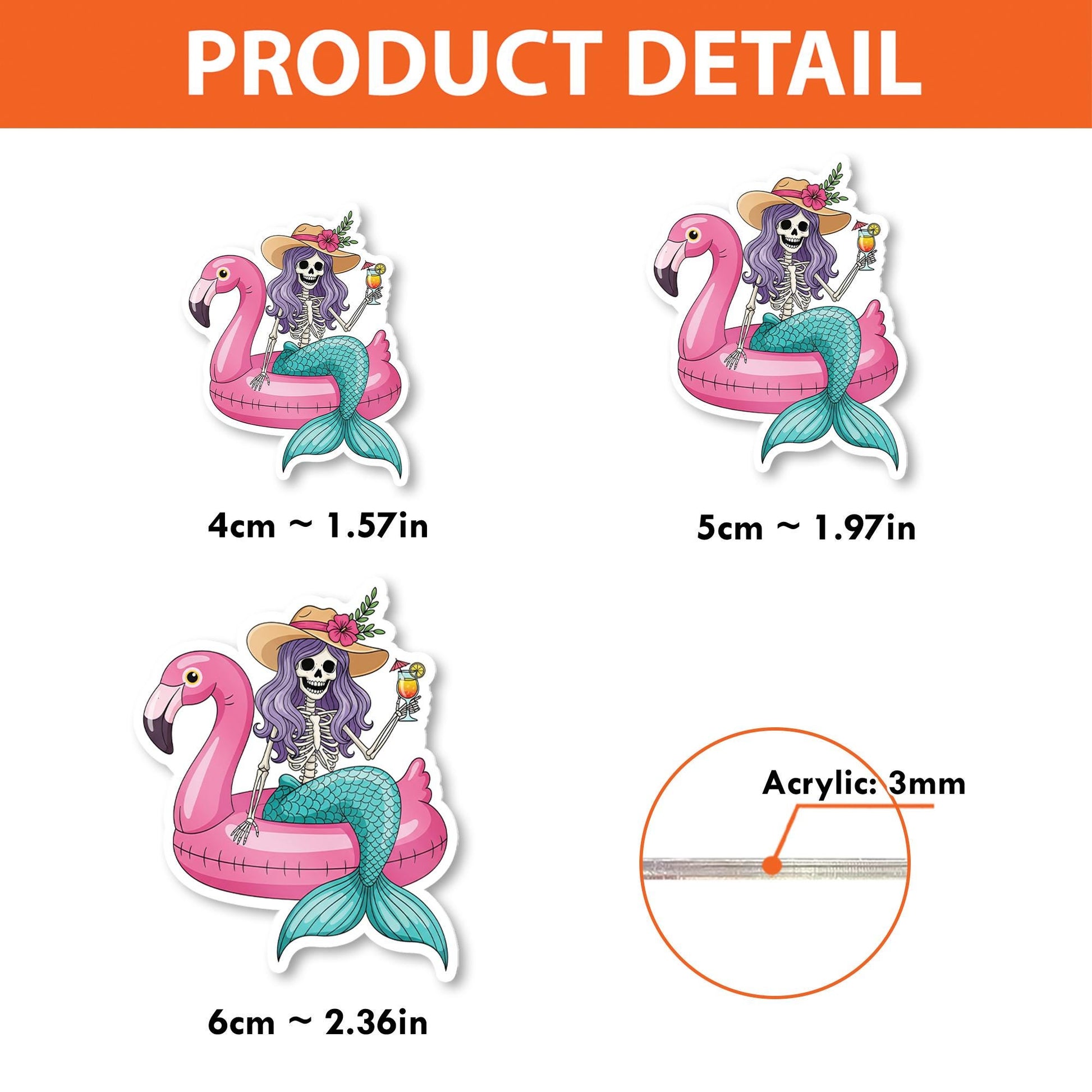 Funny Skeleton Mermaid Badge Reel – Summer Flamingo Floatie ID Holder – Cute Badge Clip for Nurses, Teachers, or Staff, Skull Badge Clip