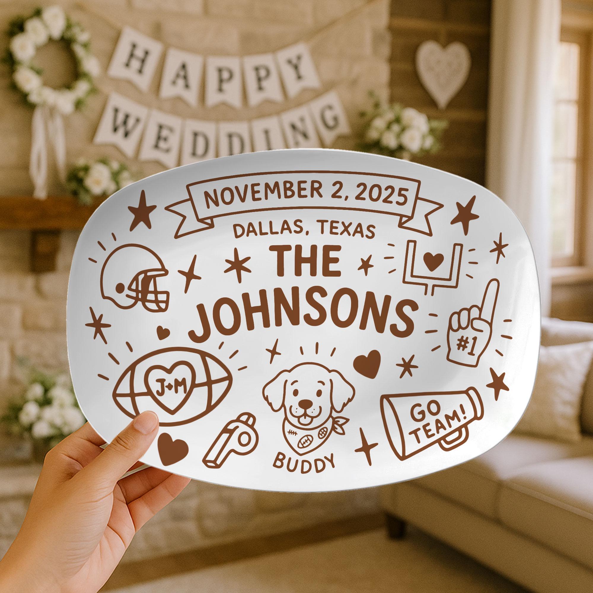 Custom Football Wedding Platter - Football Team Bride & Groom Gift, Sports Themed Wedding Decor, Keepsake for Bride and Groom, Bridal Shower