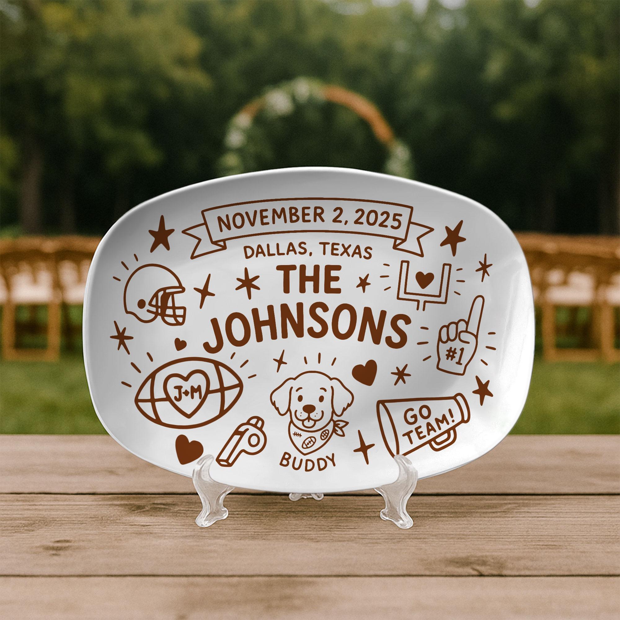 Custom Football Wedding Platter - Football Team Bride & Groom Gift, Sports Themed Wedding Decor, Keepsake for Bride and Groom, Bridal Shower