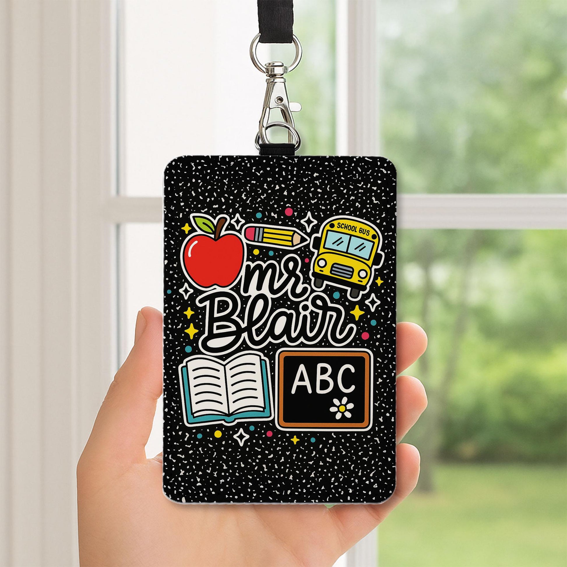 Personalized Teacher ID Badge Holder for Teacher, Cute ABC Chalkboard Lanyard Tag, Back to School Gift for Educators