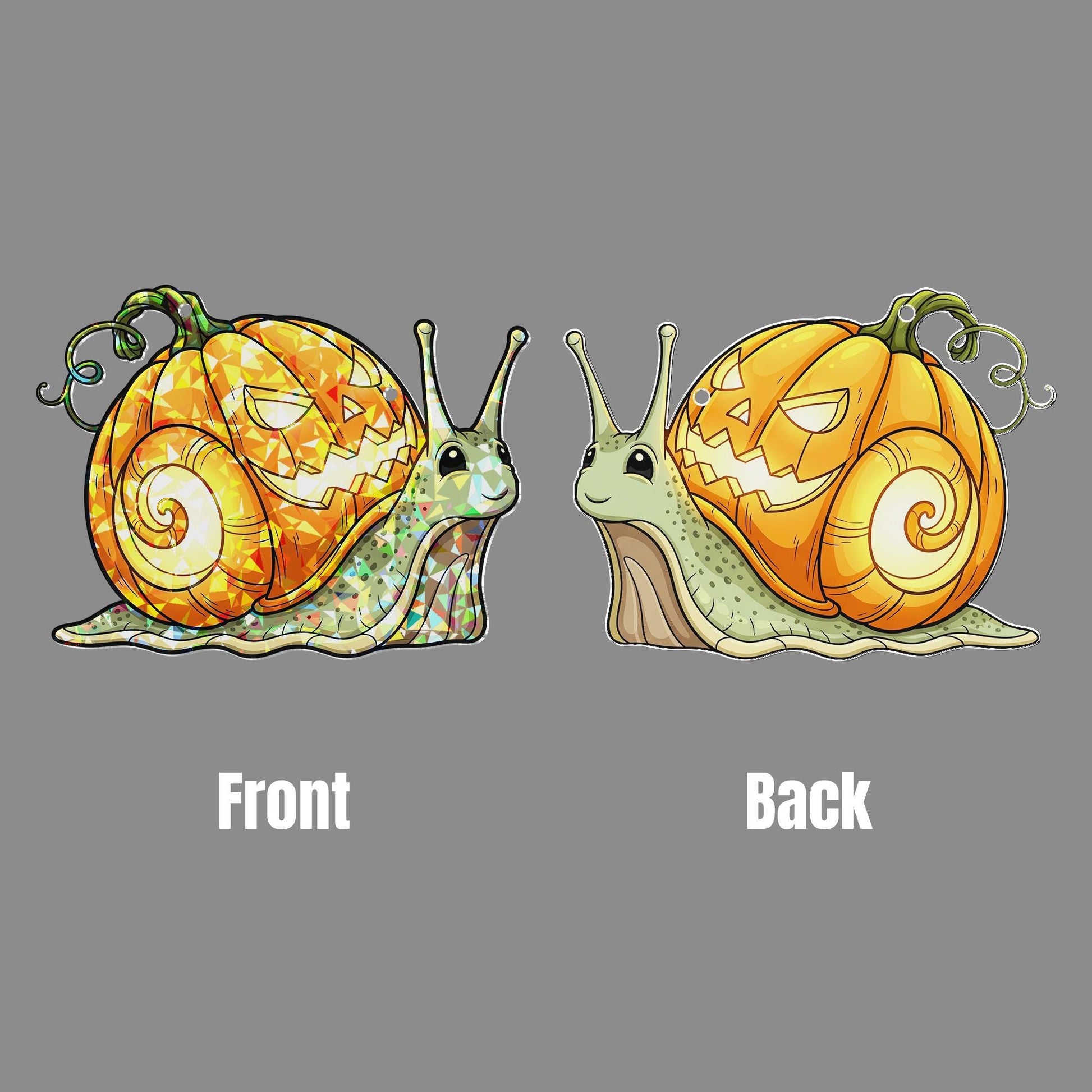 Halloween Snail Pumpkin Suncatcher - Cute Jack O Lantern Window Decor, Fall Glass Ornament