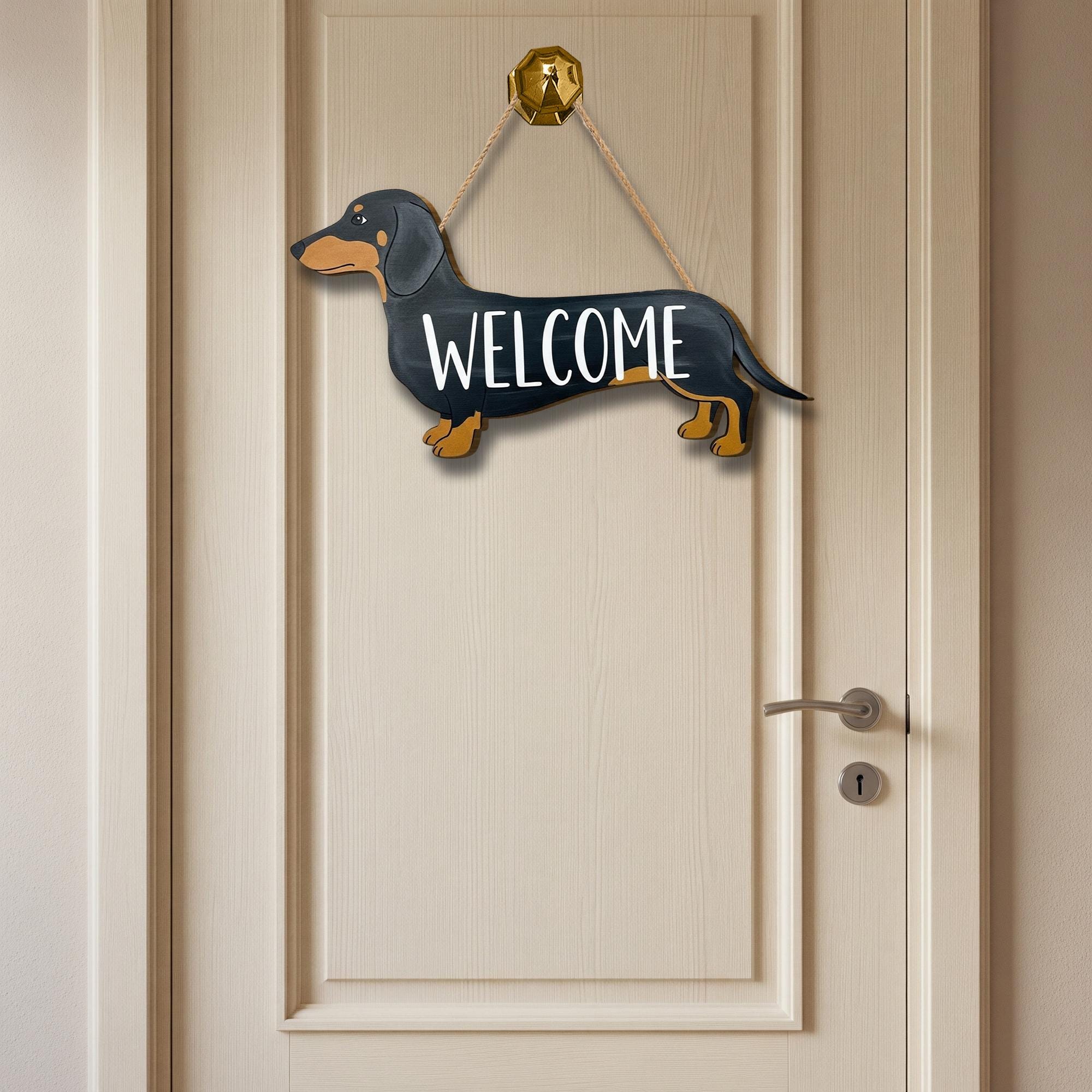 Dachshund Welcome Sign, Wooden Dog Classroom Door Hanger, Wiener Dog Wall Decor, Cute Pet Entry Plaque for Teachers or Home