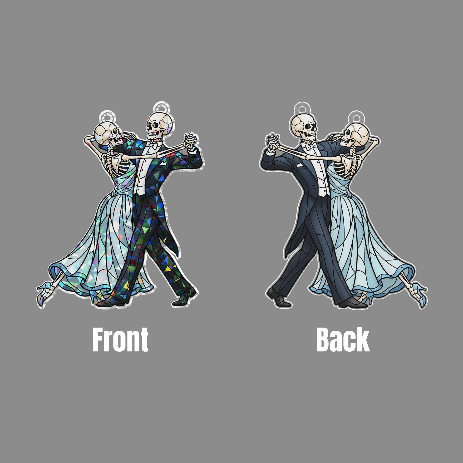 Dancing Skeleton Couple Suncatcher – Gothic Skeleton Wedding Window Hanging, Spooky Romance Halloween Decor, Stained Glass Style