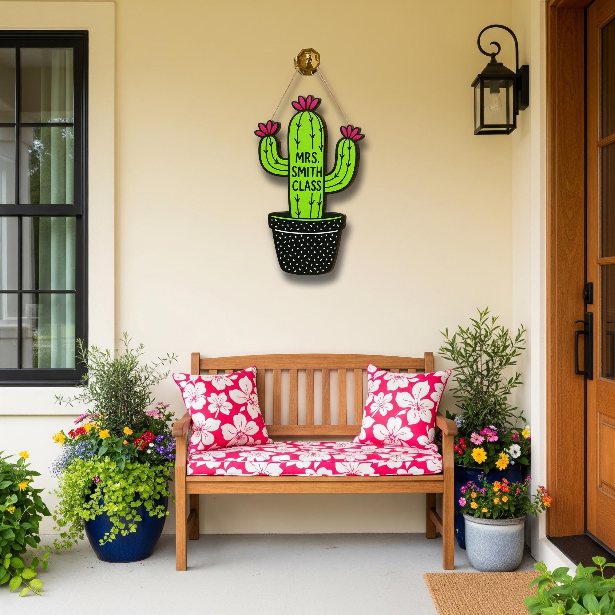 Cactus Classroom Door Sign, Personalized Wooden Decor, Personalized Teacher Name Hanger, Back to School Welcome Sign