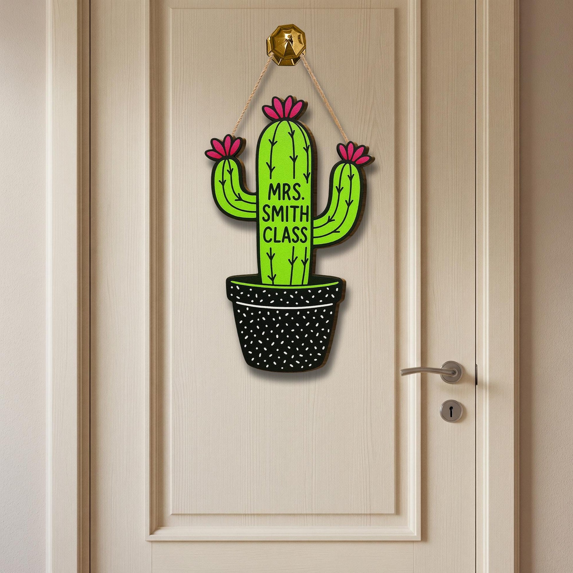 Cactus Classroom Door Sign, Personalized Wooden Decor, Personalized Teacher Name Hanger, Back to School Welcome Sign