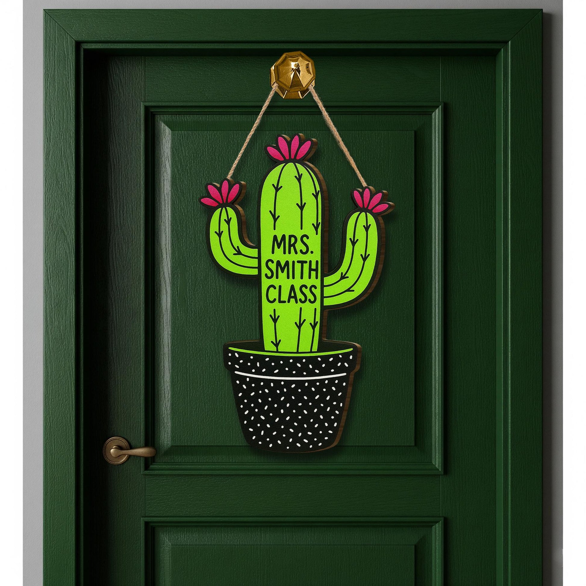 Cactus Classroom Door Sign, Personalized Wooden Decor, Personalized Teacher Name Hanger, Back to School Welcome Sign