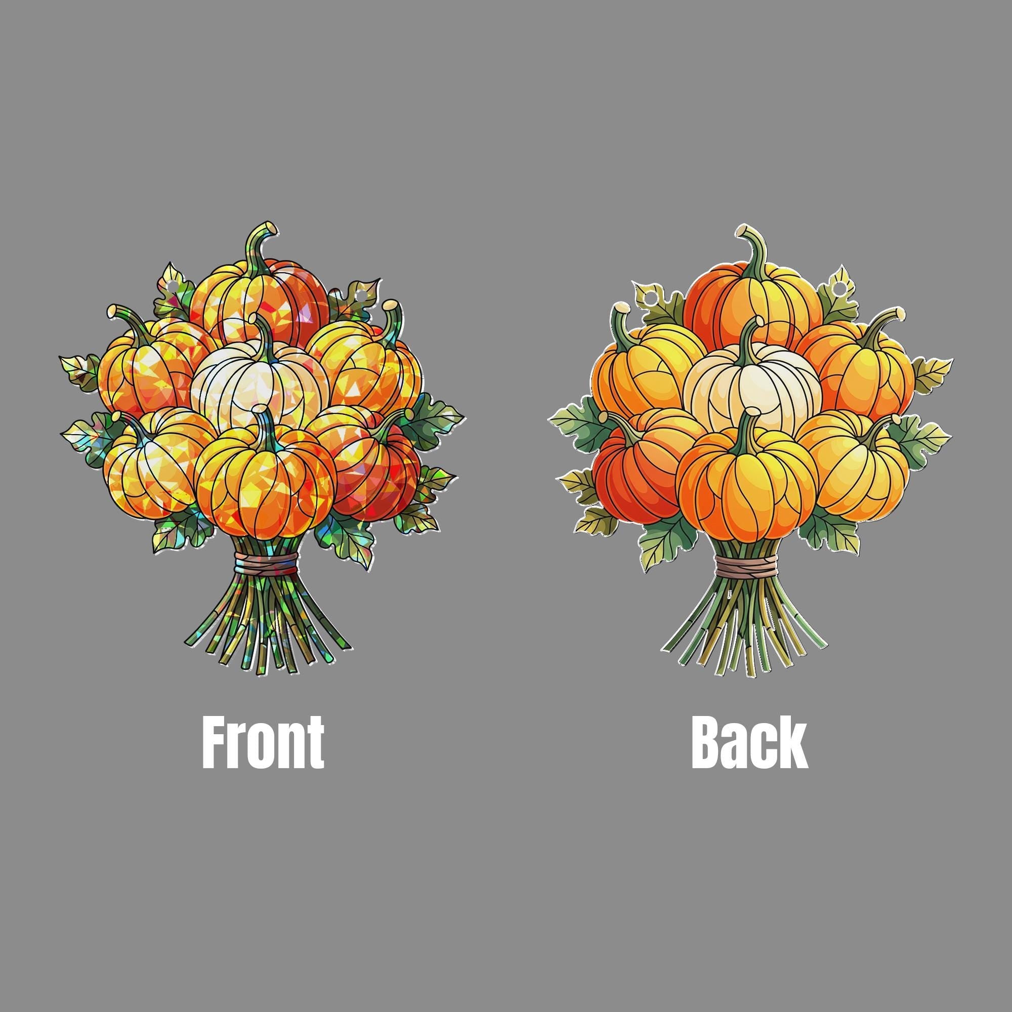 Pumpkin Bouquet Suncatcher – Autumn Window Hanging Decor, Fall Harvest Holographic Pumpkin Decoration, Thanksgiving Sun Catcher Gift