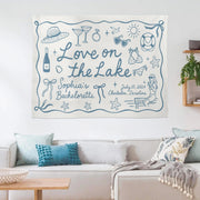 Custom Lake Bachelorette Party Tapestry – Love on the Lake Banner with Name, Date & Location – Personalized Bach Party Lake House Decor