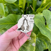 Spooky Feral Raccoon Badge Reel – Halloween Ghost Animal ID Holder, Cute Nurse Badge Clip, Funny Work Accessory for Fall