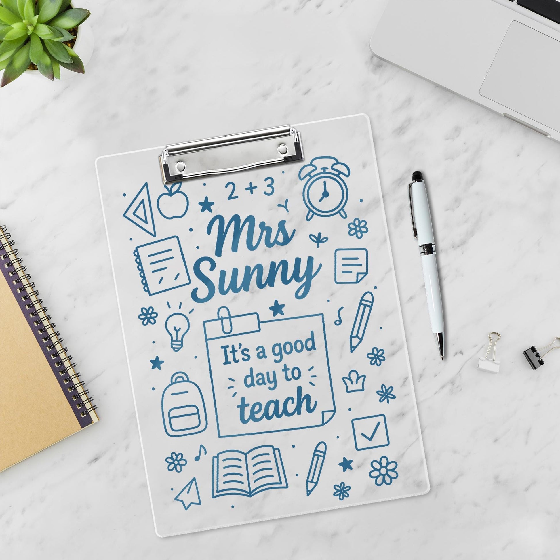Personalized Teacher Clipboard for Teacher, Acrylic Dry Erase Board with “It’s a Good Day to Teach” Design, Cute School Gift