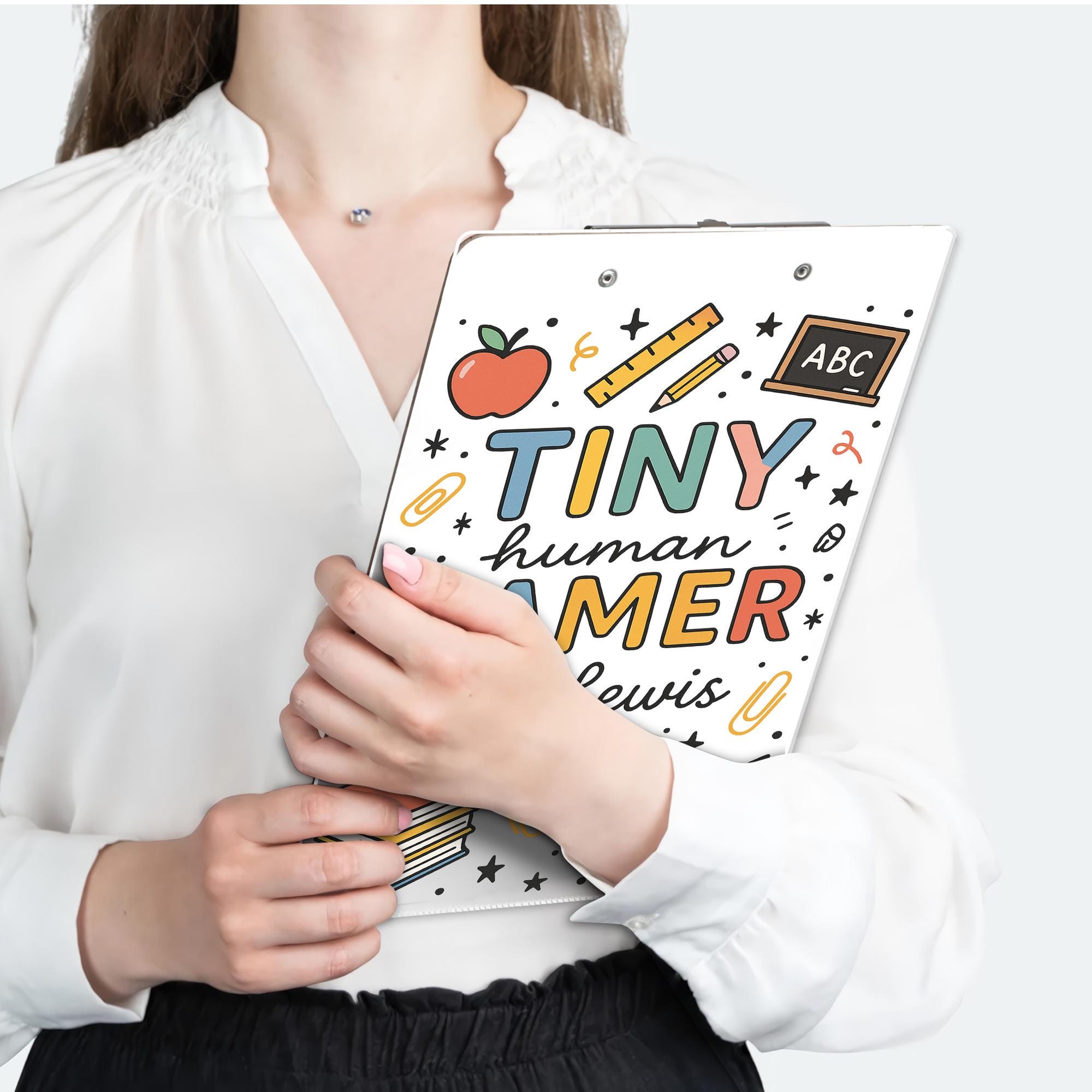Tiny Human Tamer Teacher Clipboard, Personalized Acrylic Dry Erase Board for Teacher, Cute Classroom Gift for Educators