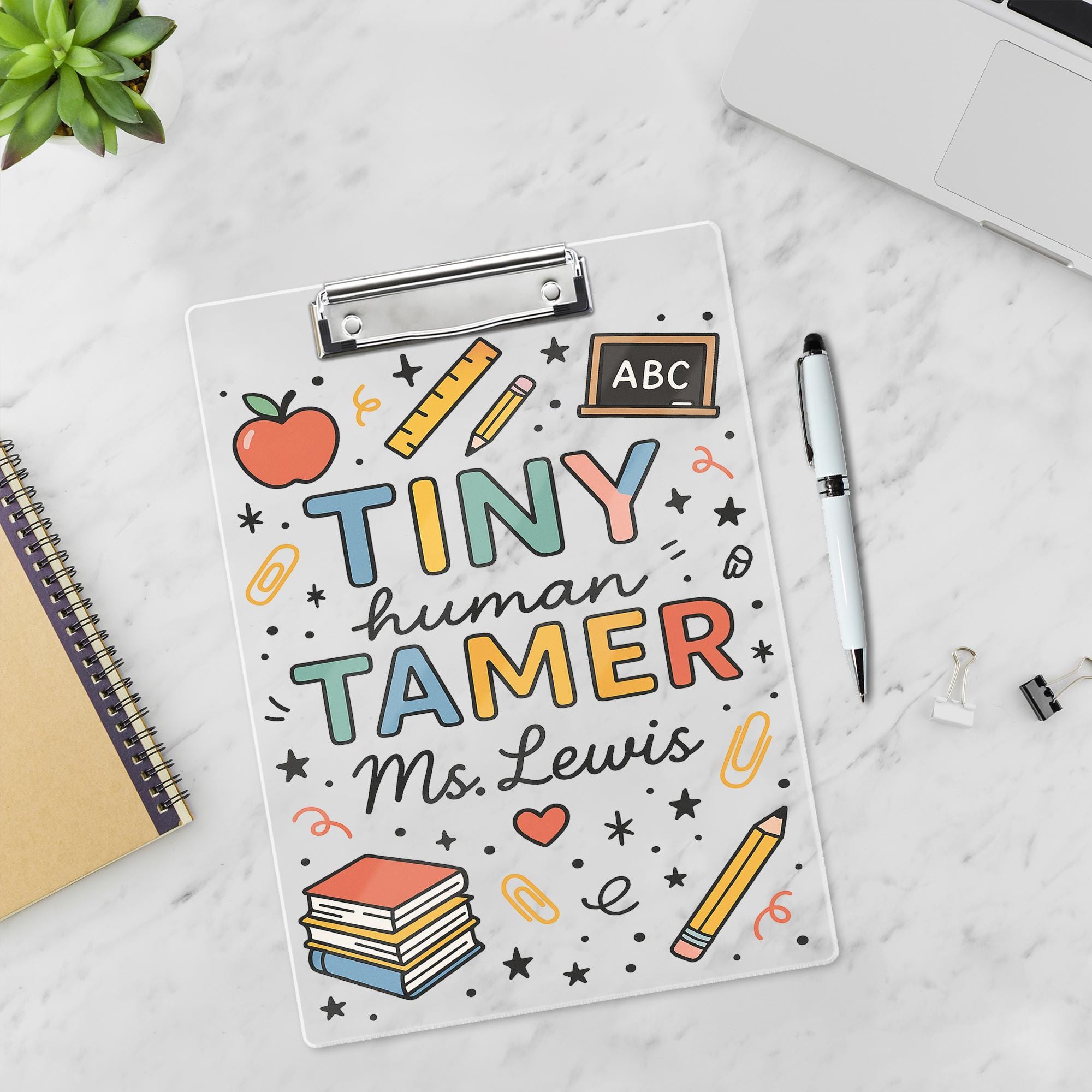 Tiny Human Tamer Teacher Clipboard, Personalized Acrylic Dry Erase Board for Teacher, Cute Classroom Gift for Educators