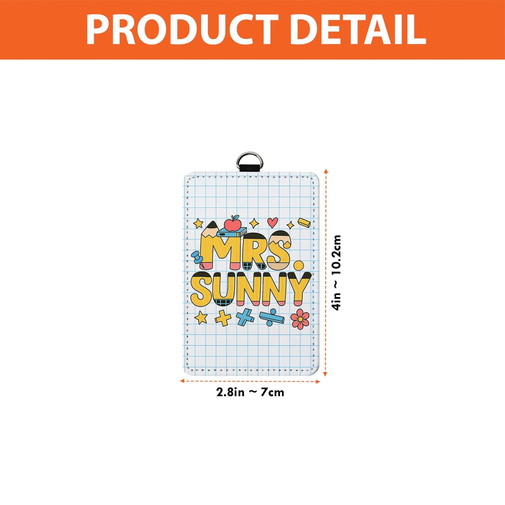 Personalized Teacher ID Badge Holder for Teacher, Cute Grid Design School Name Tag, Classroom Lanyard Accessory Gift