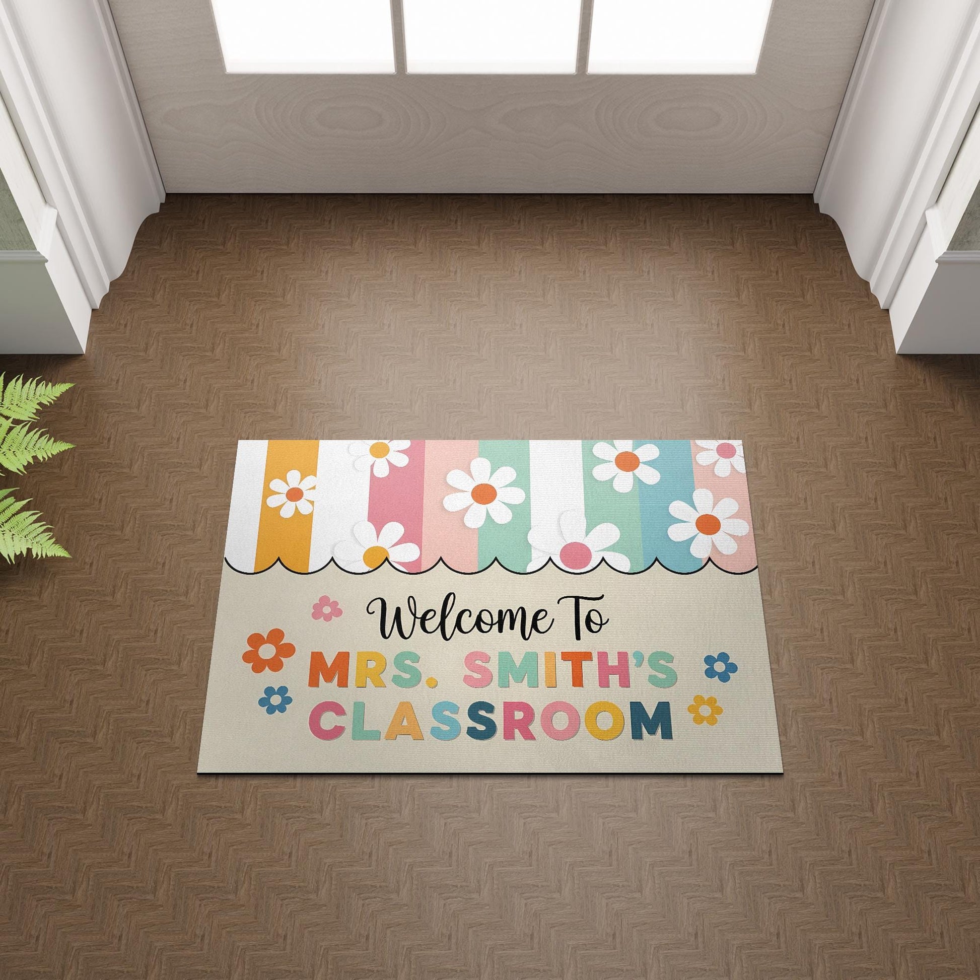 Personalized Teacher Doormat, Welcome to Classroom Mat, Floral Back to School Rug, Custom Teacher Gift, Classroom Entry Doormat