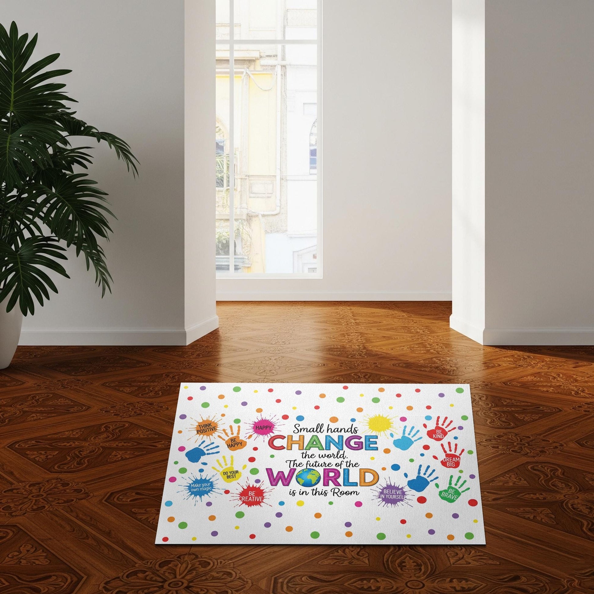 Inspirational Classroom Doormat, Small Hands Change the World Rug, Colorful Welcome Mat for Teachers, Kids, School Entryway, Classroom Decor