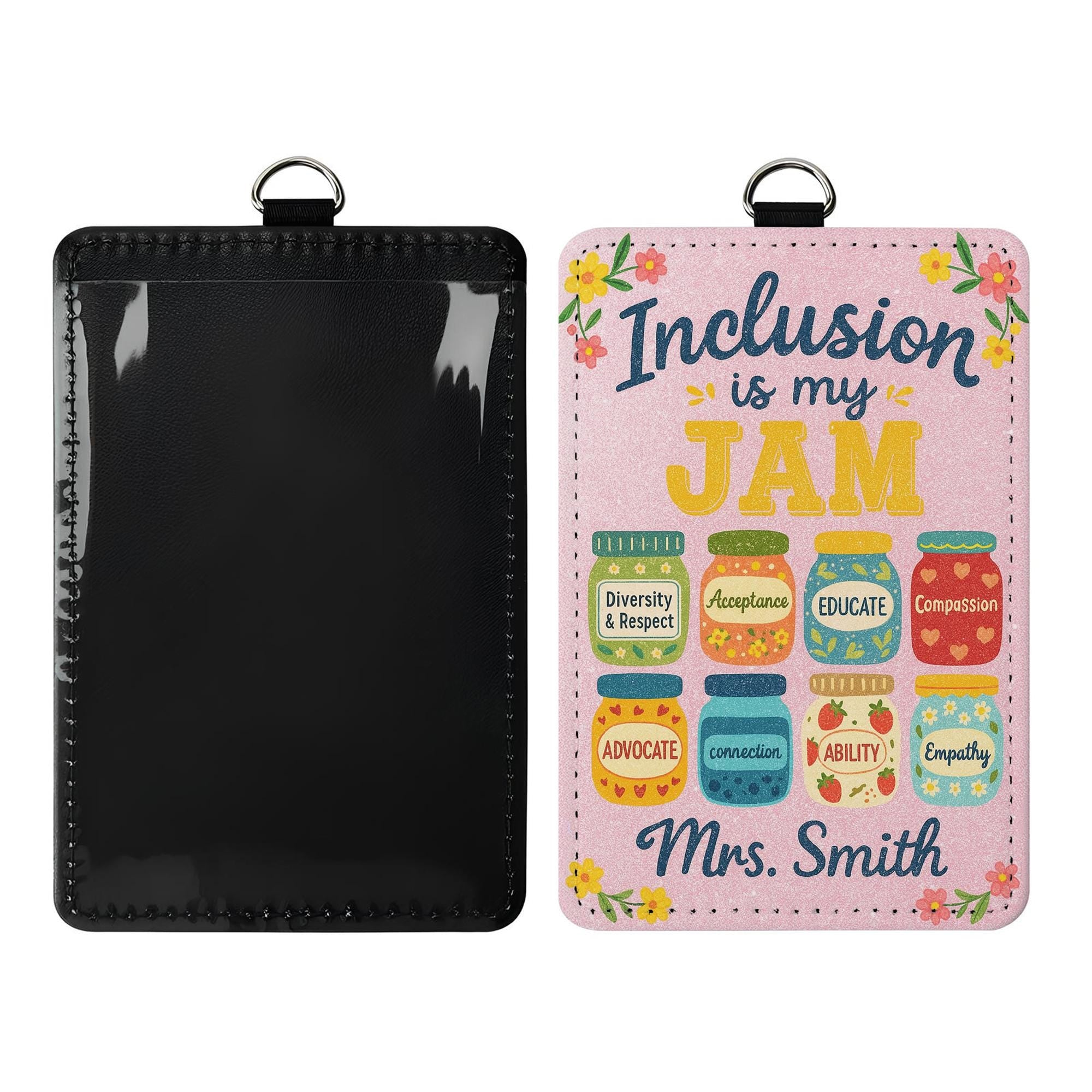 Inclusion Is My Jam Teacher Badge Holder – Custom Name ID Tag for Teachers, Educators – Diversity, Acceptance Themed Lanyard Gift