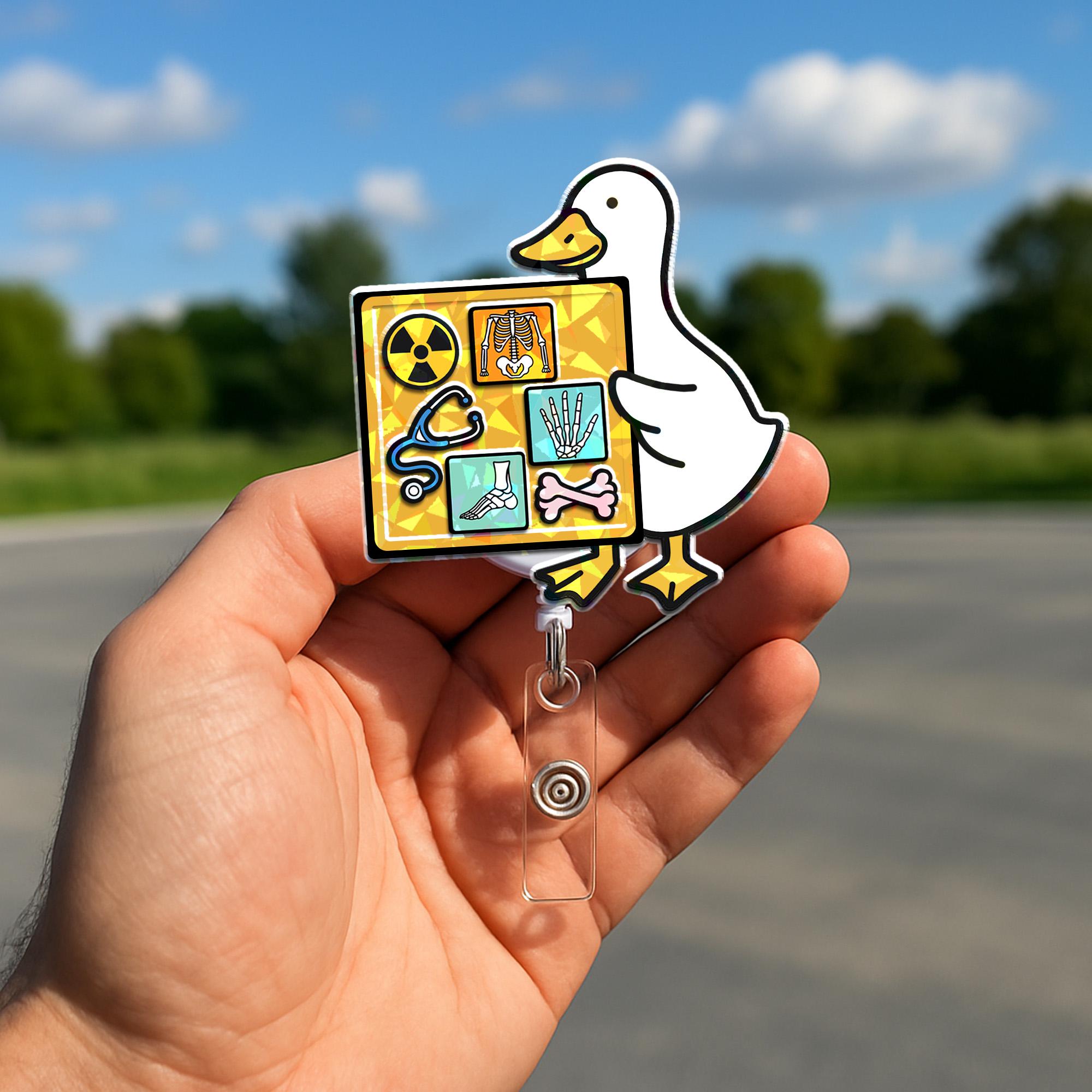 Silly Goose X-Ray Shaker Badge Reel – Funny Radiology Duck ID Holder – Holographic Medical Badge Clip – RT Tech Gift for Healthcare Workers