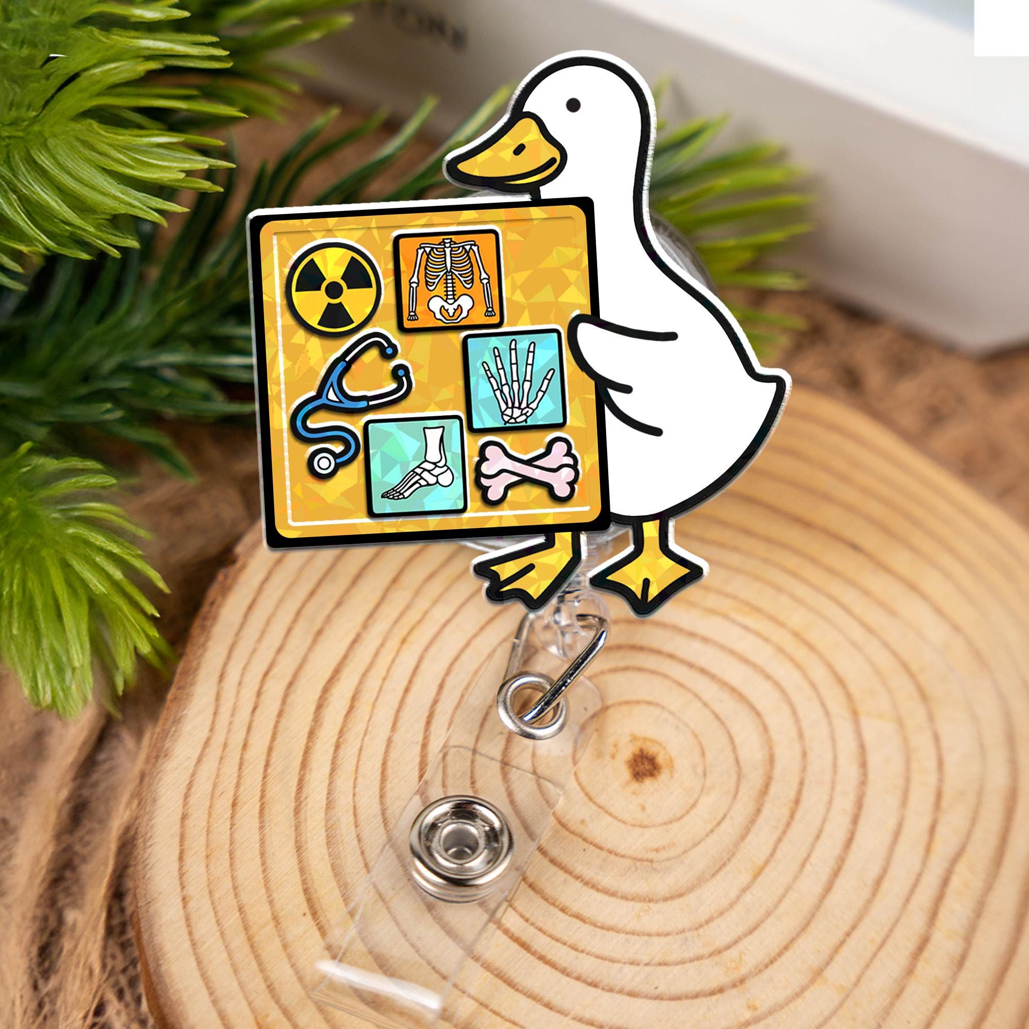 Silly Goose X-Ray Shaker Badge Reel – Funny Radiology Duck ID Holder – Holographic Medical Badge Clip – RT Tech Gift for Healthcare Workers