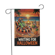 Waiting for Halloween Garden Flag, Spooky Beach Skeleton Yard Decor, Summer Halloween Outdoor Banner