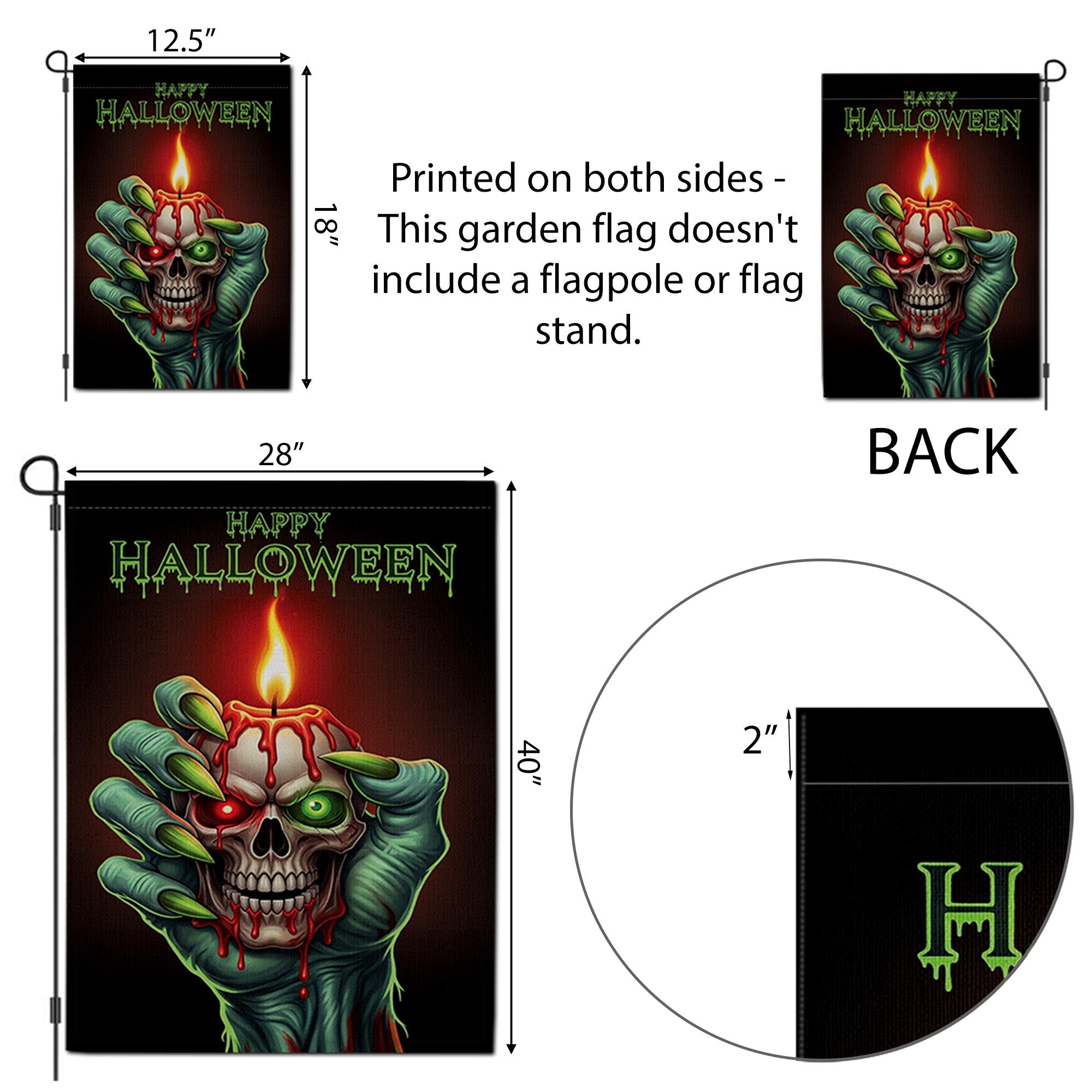 Spooky Skull Candle Garden Flag, Happy Halloween Zombie Hand Yard Decor, Gothic Outdoor Banner