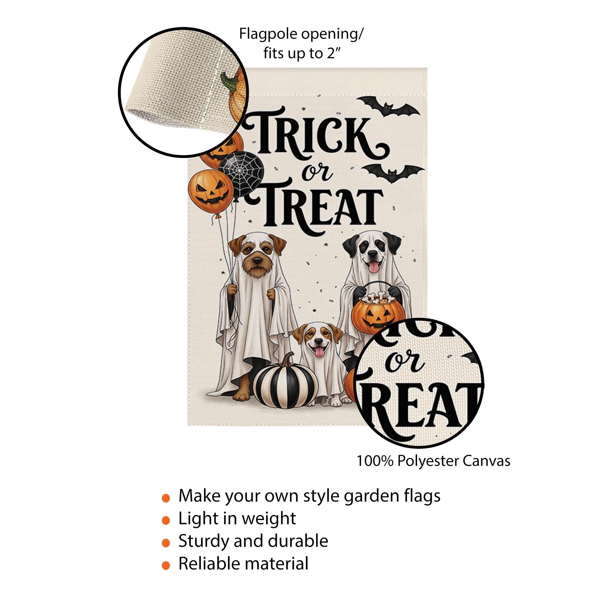 Trick or Treat Dog Garden Flag, Halloween Ghost Dogs Yard Decor, Spooky Pet Lover Banner