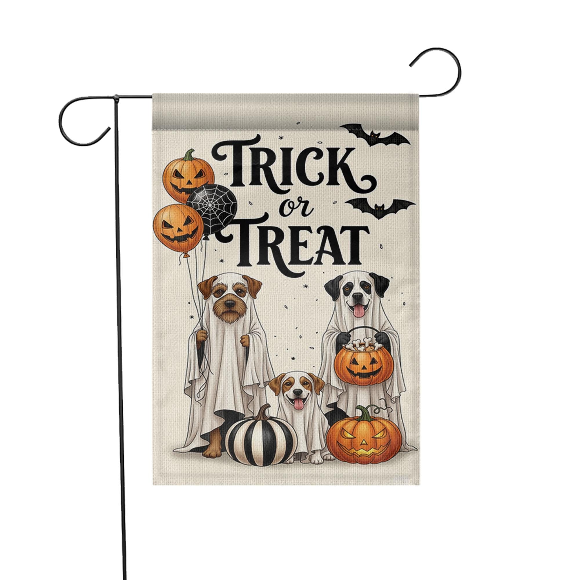 Trick or Treat Dog Garden Flag, Halloween Ghost Dogs Yard Decor, Spooky Pet Lover Banner