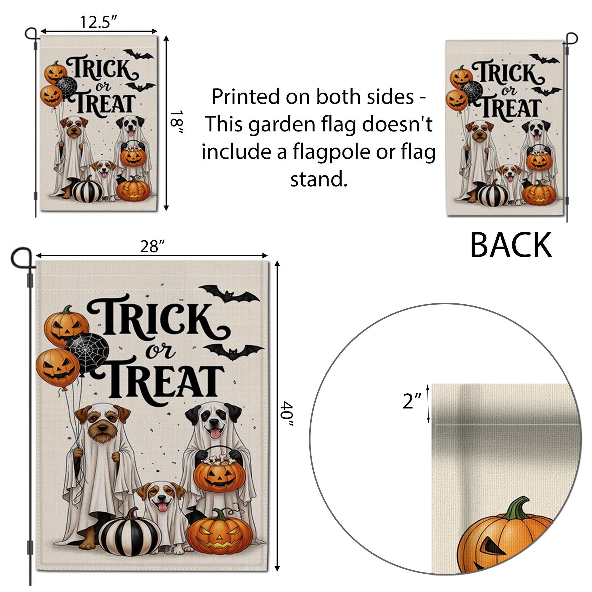 Trick or Treat Dog Garden Flag, Halloween Ghost Dogs Yard Decor, Spooky Pet Lover Banner