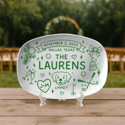 Custom Golf Wedding Platter - Personalized Couple Name Plate with Dog & Date, Bachelor Party Decor, Wedding Gift for Golf Lovers, DECOR ONLY