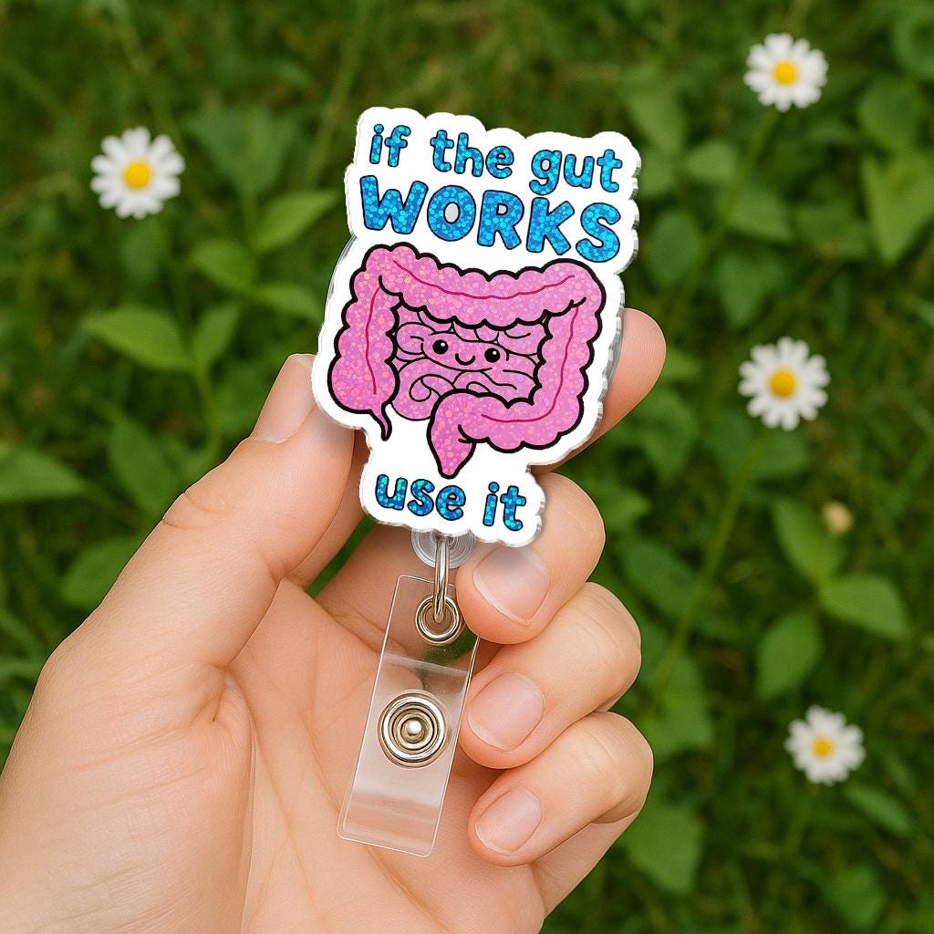 If The Gut Works Use It Badge Reel | Funny GI Intestine Retractable ID Holder | Cute Gift for Nurse, Doctor, Gastroenterologist