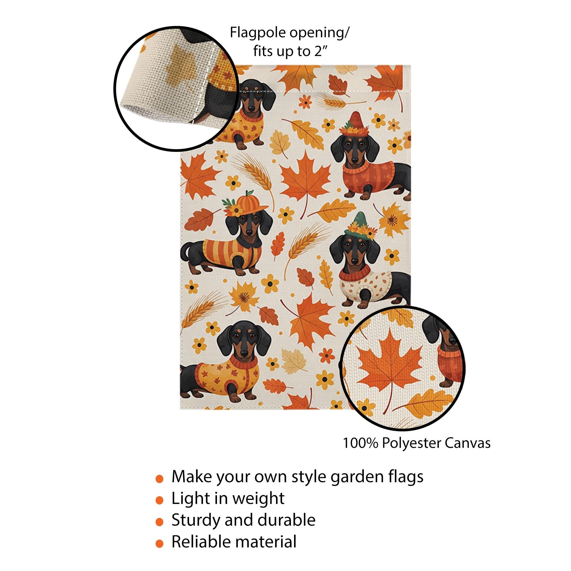 Fall Dachshund Garden Flag – Cute Autumn Wiener Dog Yard Decor, Seasonal Welcome Sign with Pumpkins & Leaves, Thanksgiving Pet Banner