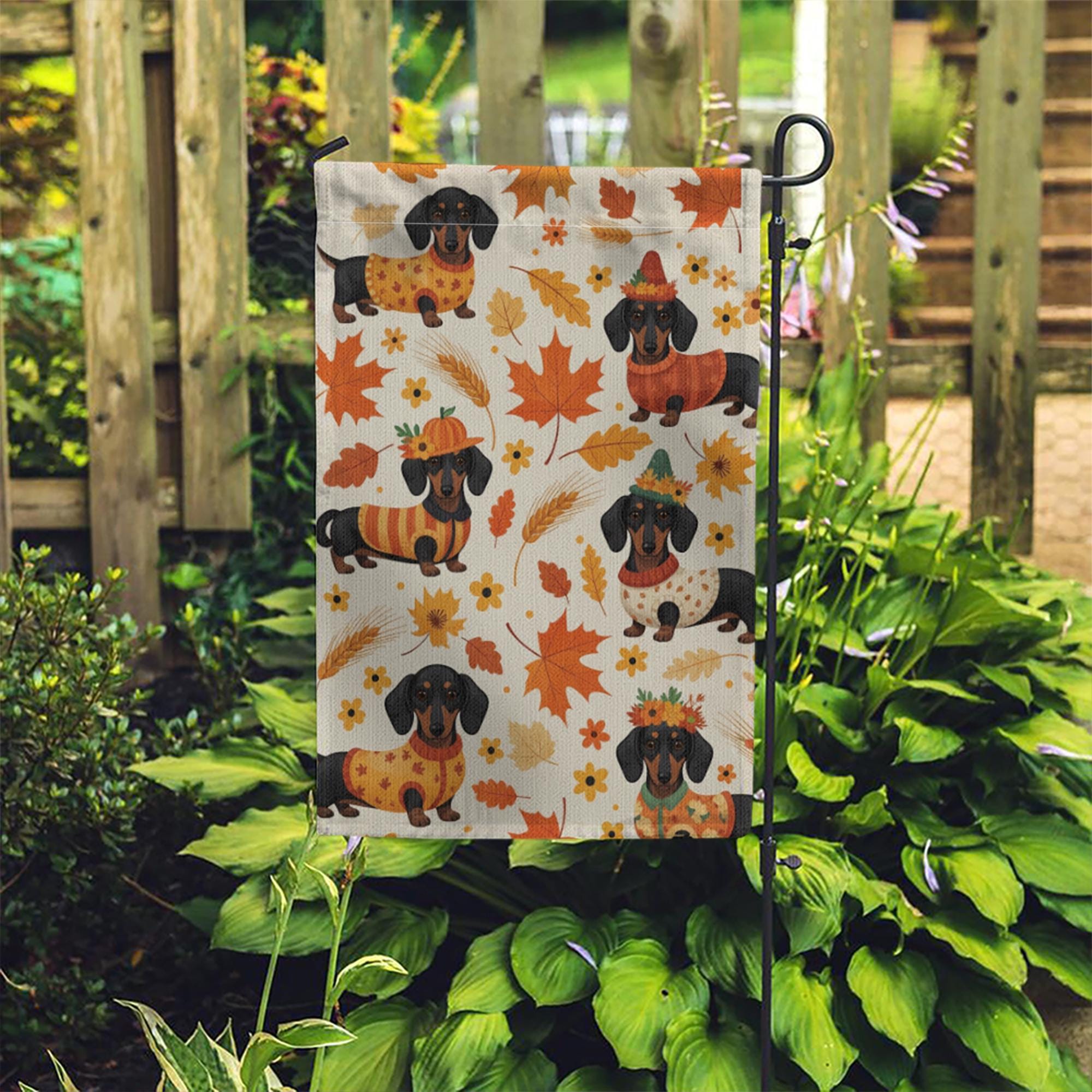 Fall Dachshund Garden Flag – Cute Autumn Wiener Dog Yard Decor, Seasonal Welcome Sign with Pumpkins & Leaves, Thanksgiving Pet Banner