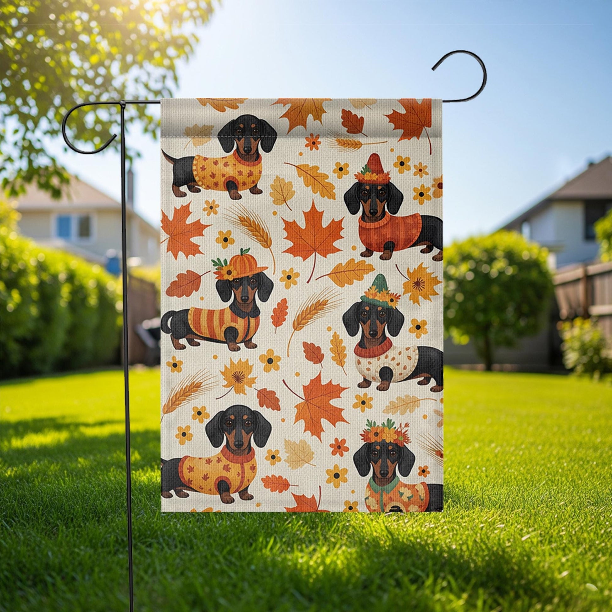 Fall Dachshund Garden Flag – Cute Autumn Wiener Dog Yard Decor, Seasonal Welcome Sign with Pumpkins & Leaves, Thanksgiving Pet Banner