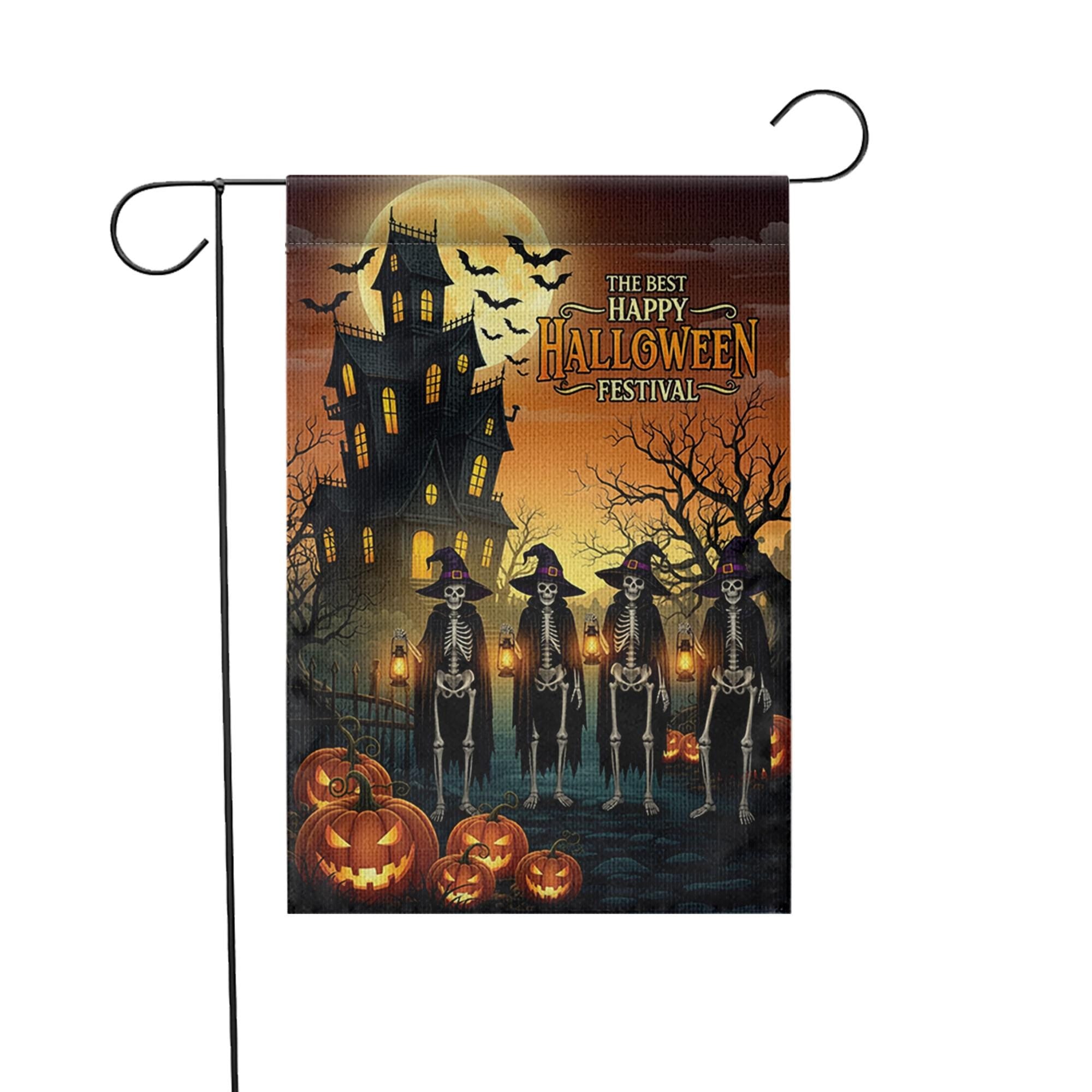 Halloween Garden Flag – Skeleton Witches Outdoor Decor, Haunted House Yard Sign, Fall Spooky Decoration