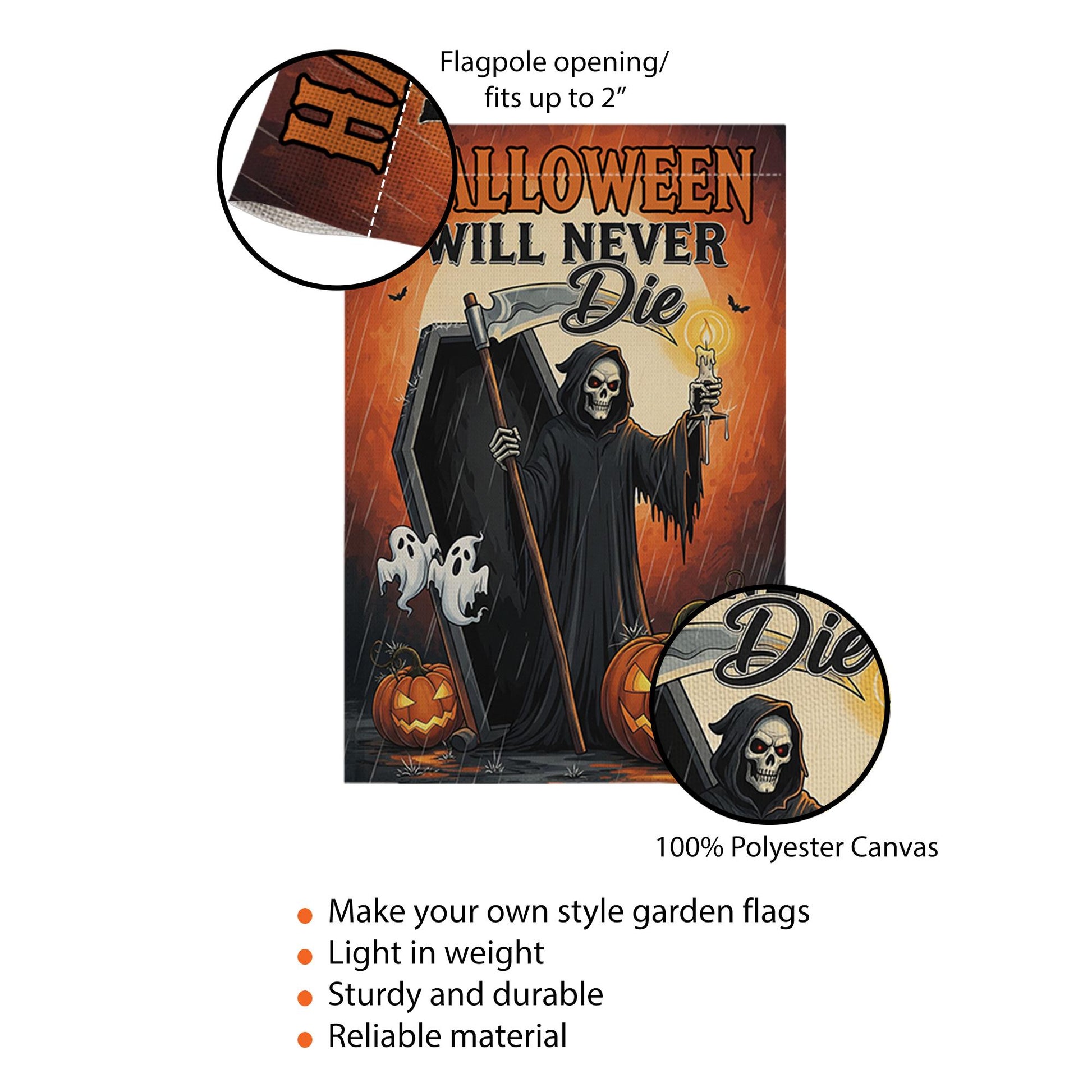 Grim Reaper Halloween Garden Flag – Scary Yard Decor, Coffin & Ghost Outdoor Sign, Spooky Fall Decoration