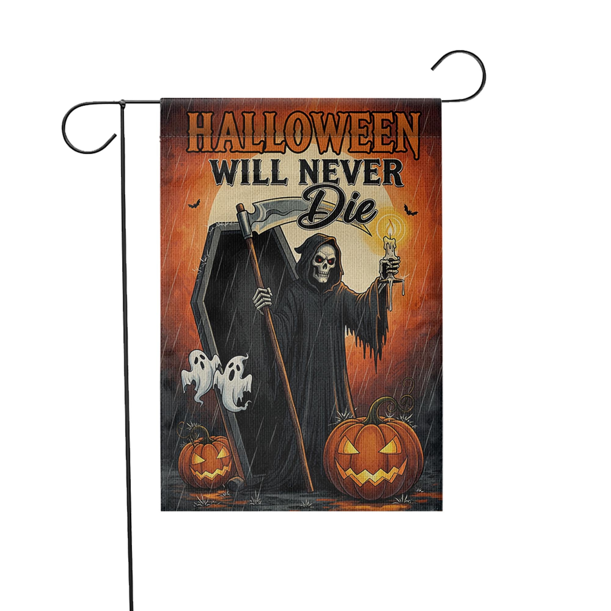 Grim Reaper Halloween Garden Flag – Scary Yard Decor, Coffin & Ghost Outdoor Sign, Spooky Fall Decoration
