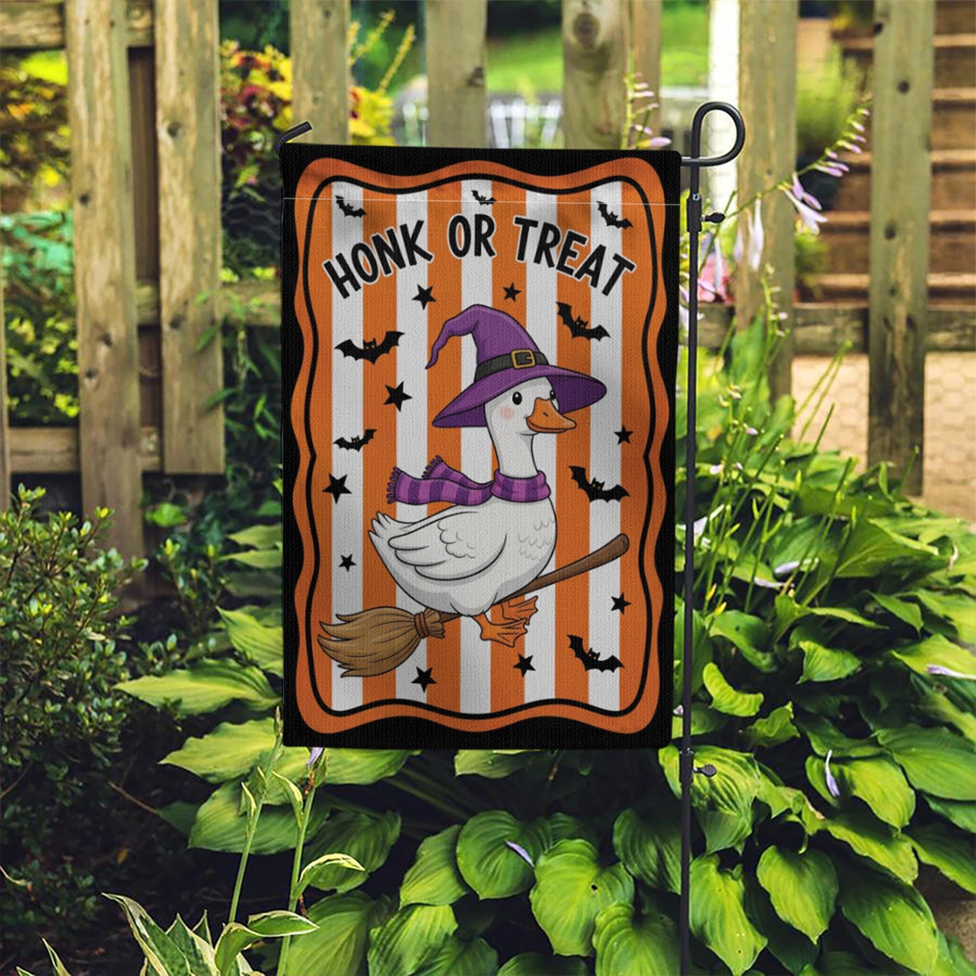Honk or Treat Halloween Garden Flag – Funny Witch Goose Yard Decor, Cute Farm Animal Spooky Outdoor Sign