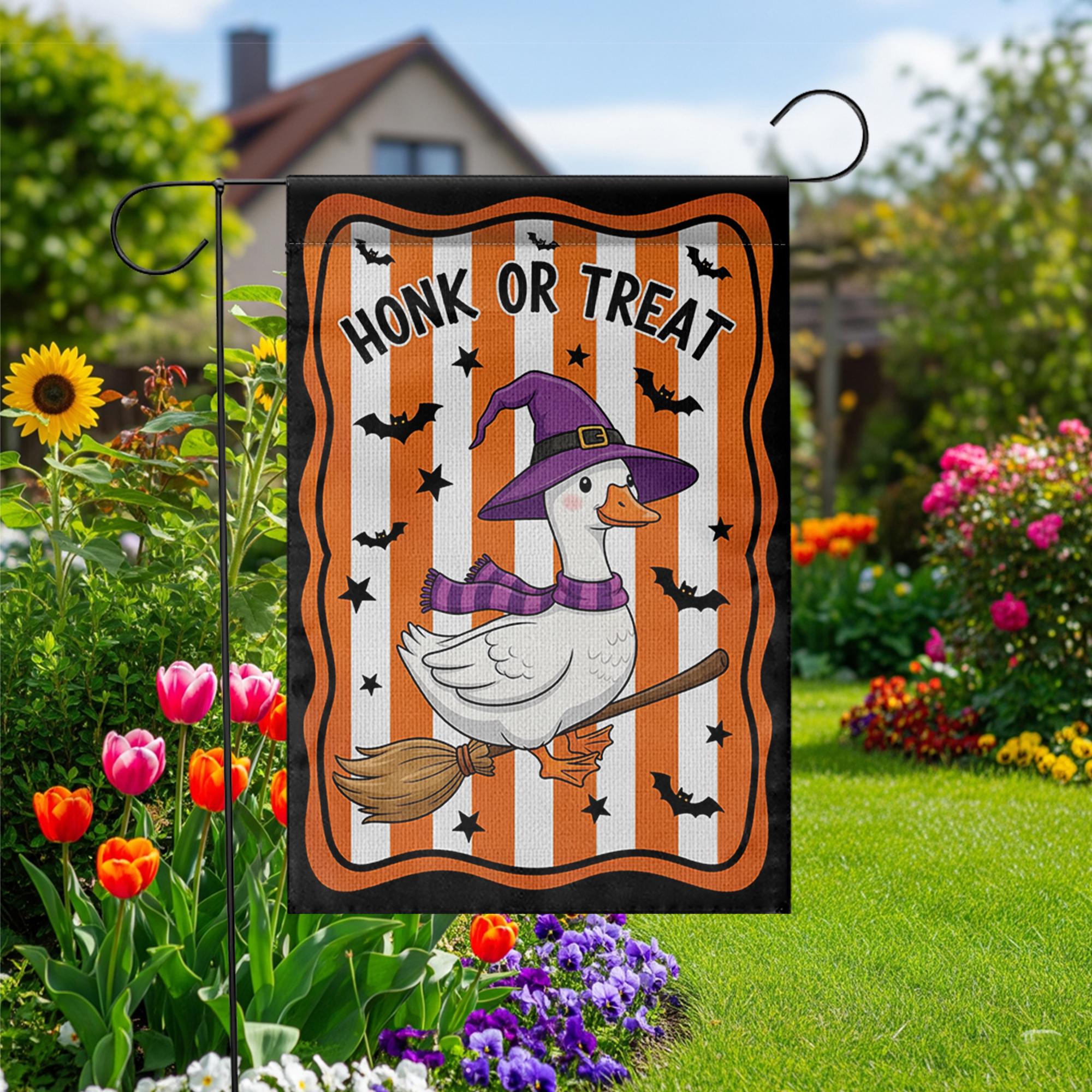 Honk or Treat Halloween Garden Flag – Funny Witch Goose Yard Decor, Cute Farm Animal Spooky Outdoor Sign